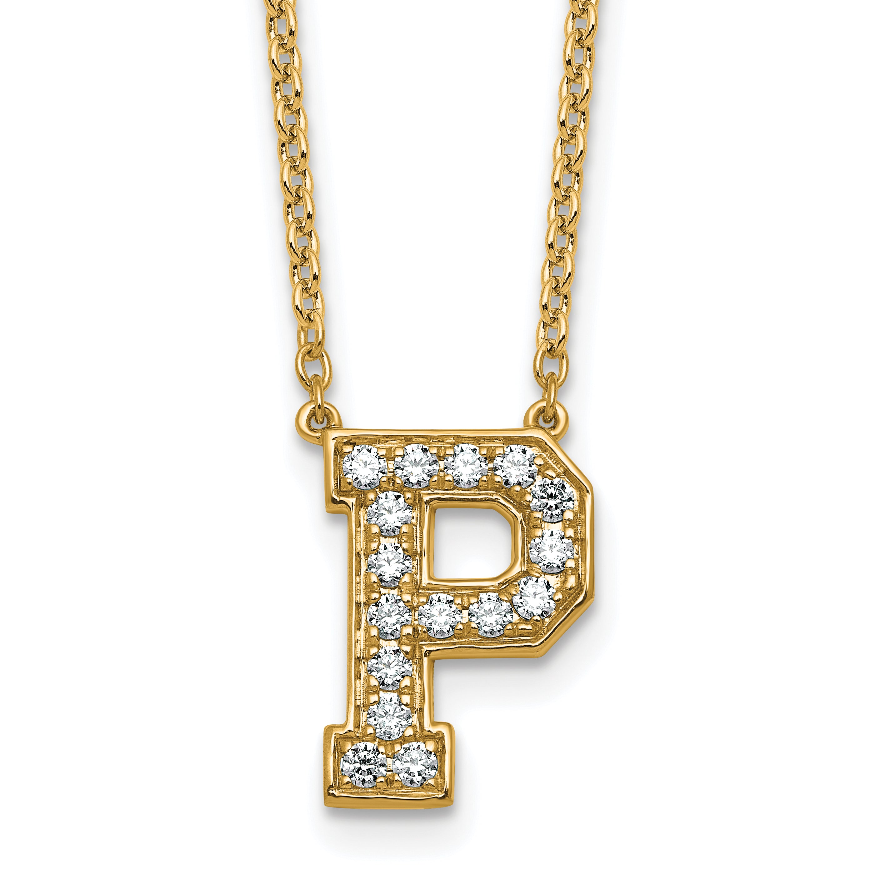 14k 3/8 carat Lab Grown Diamond VS+ F+ Complete Letter P 18 inch Initial Necklace