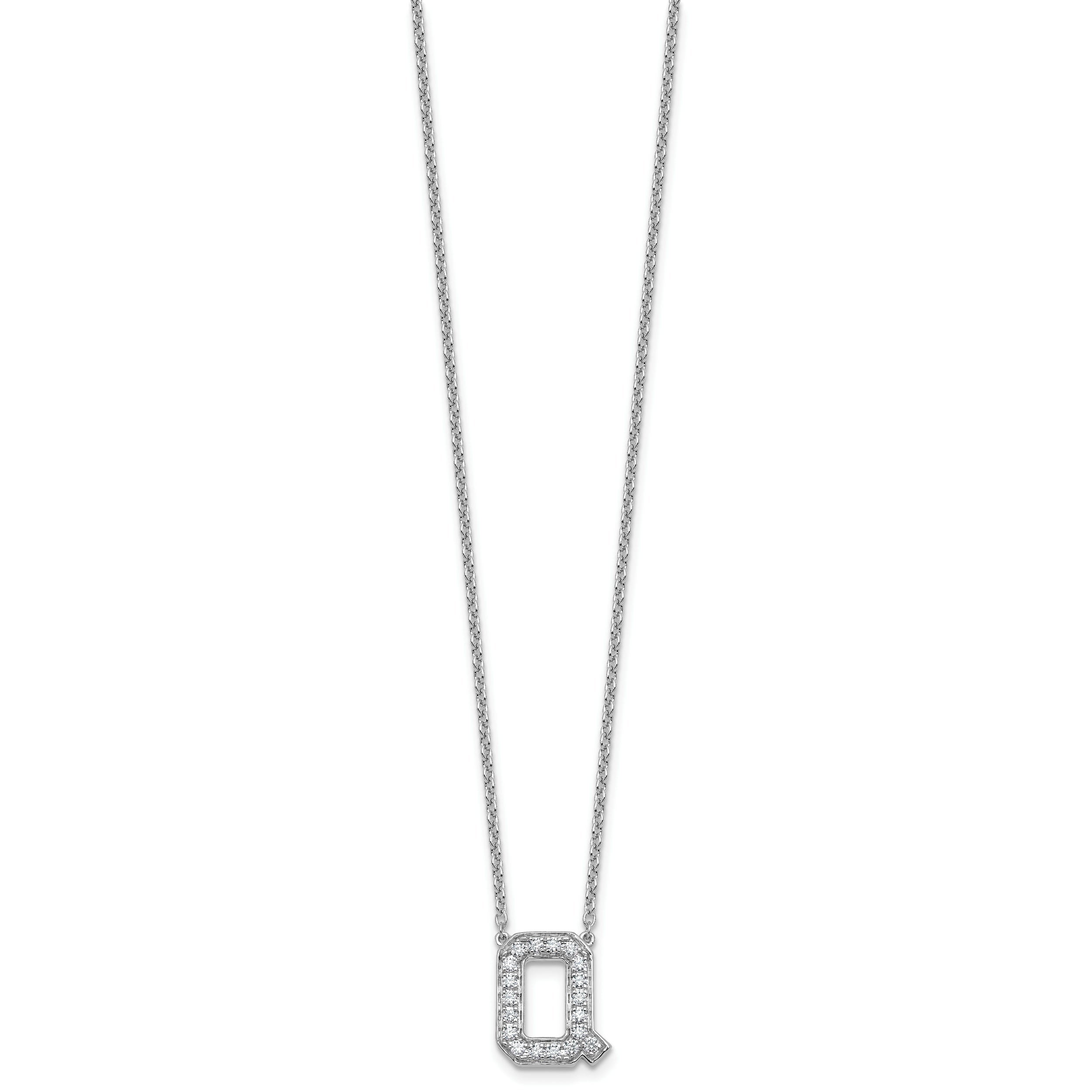14k White Gold 3/8 carat Lab Grown Diamond VS+ F+ Complete Letter Q 18 inch Initial Necklace