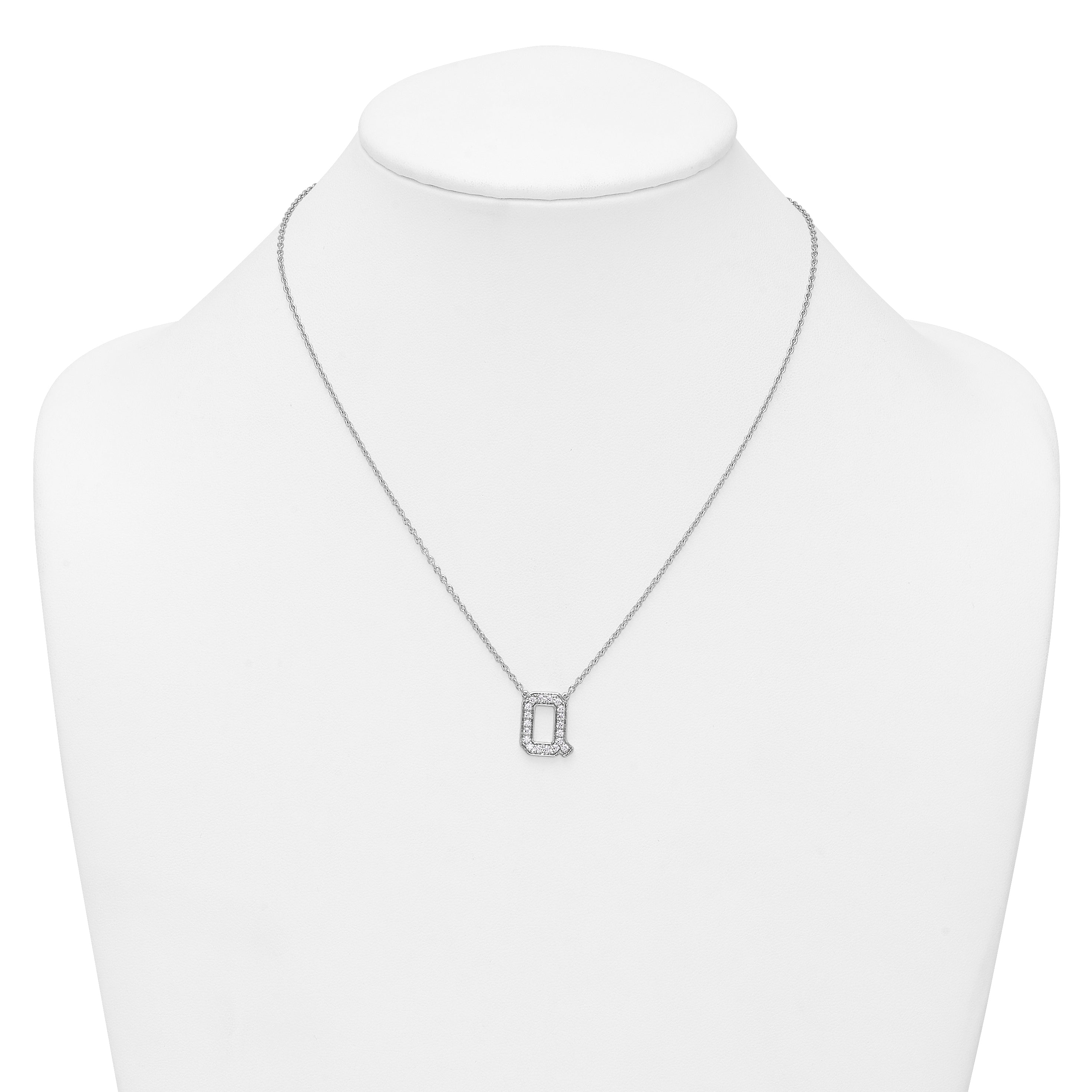 14k White Gold 3/8 carat Lab Grown Diamond VS+ F+ Complete Letter Q 18 inch Initial Necklace