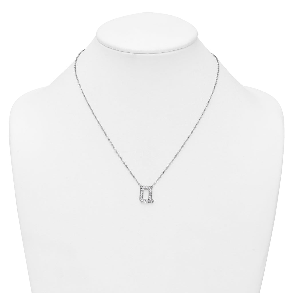 14k White Gold 3/8 carat Lab Grown Diamond VS+ F+ Complete Letter Q 18 inch Initial Necklace