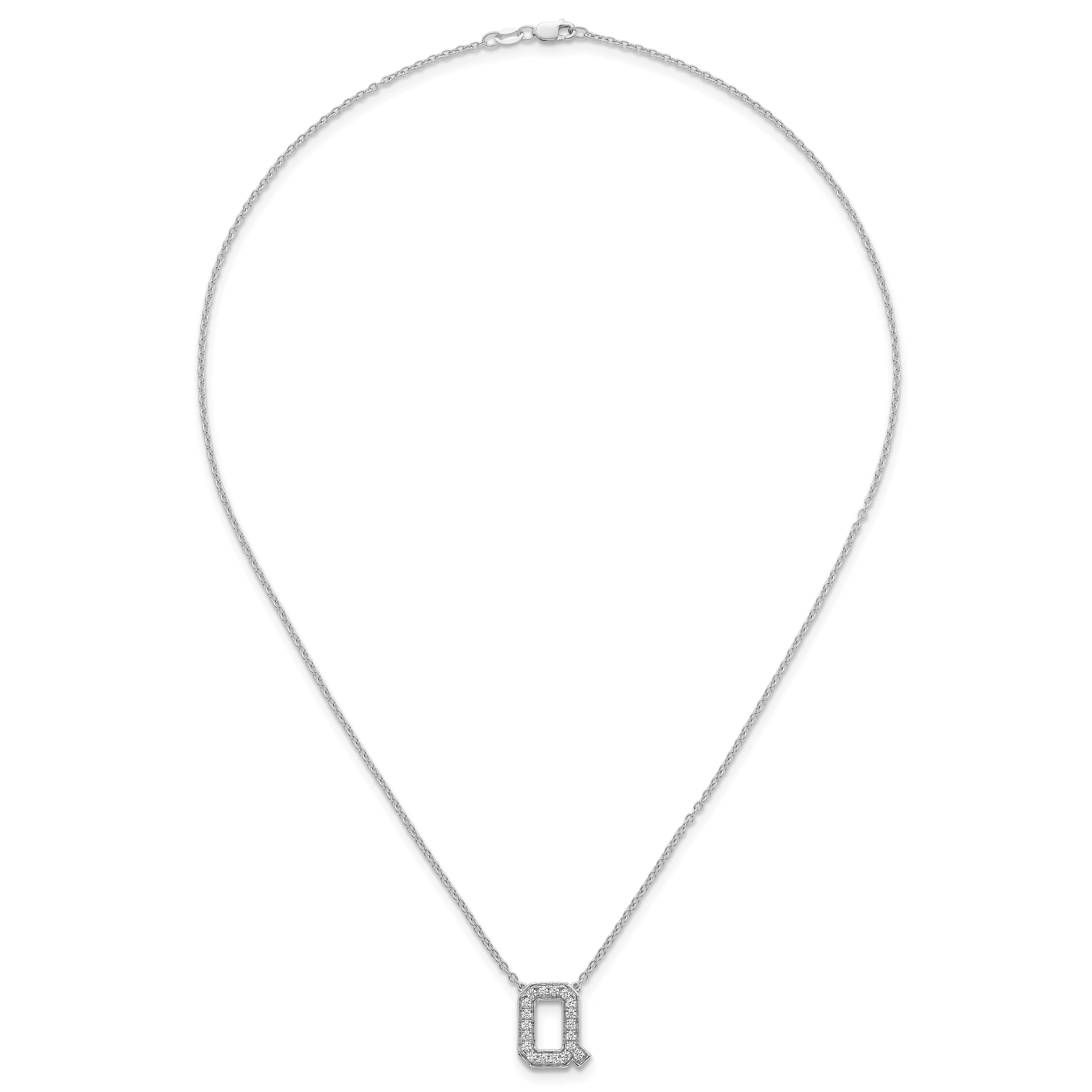 14k White Gold 3/8 carat Lab Grown Diamond VS+ F+ Complete Letter Q 18 inch Initial Necklace