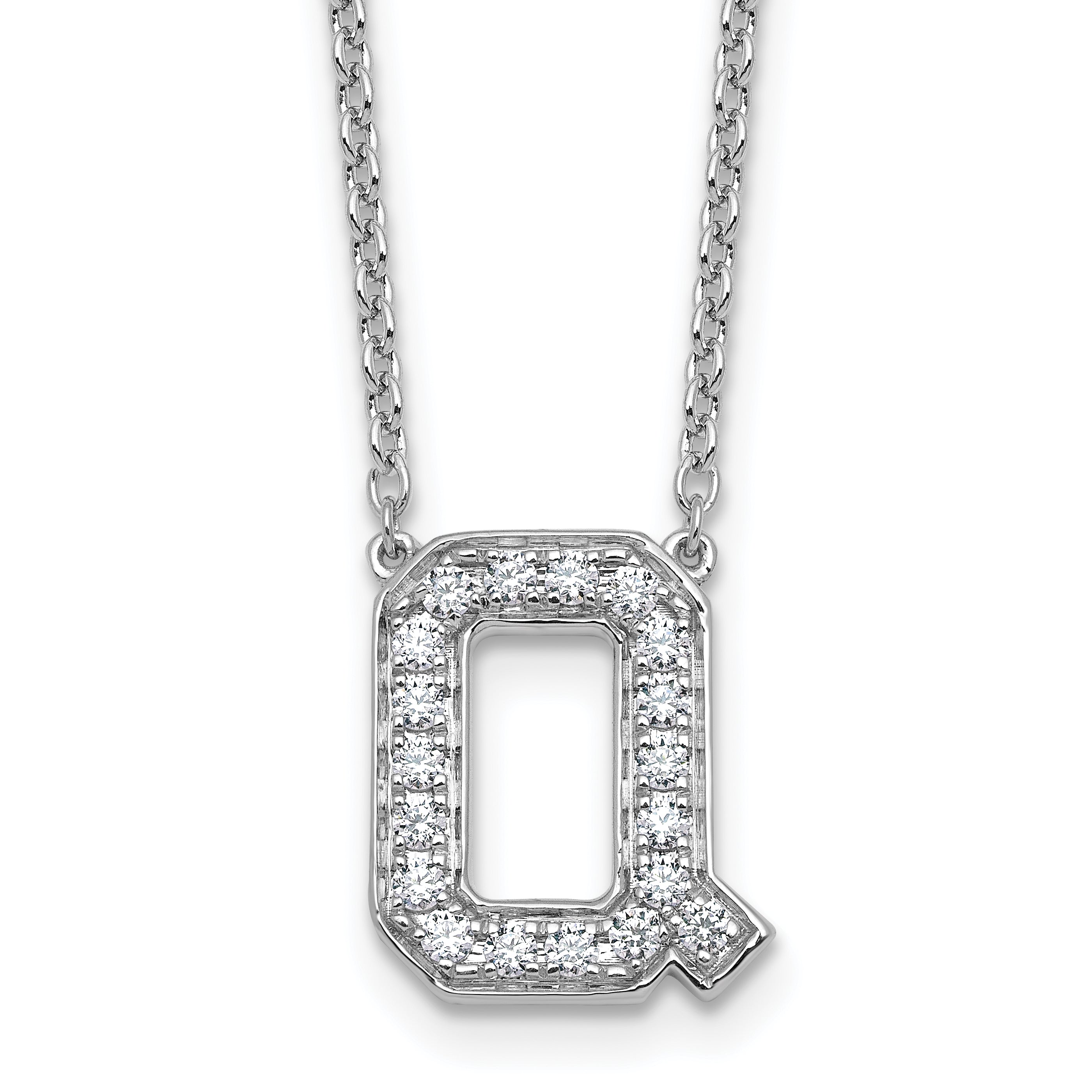 14k White Gold 3/8 carat Lab Grown Diamond VS+ F+ Complete Letter Q 18 inch Initial Necklace Main image