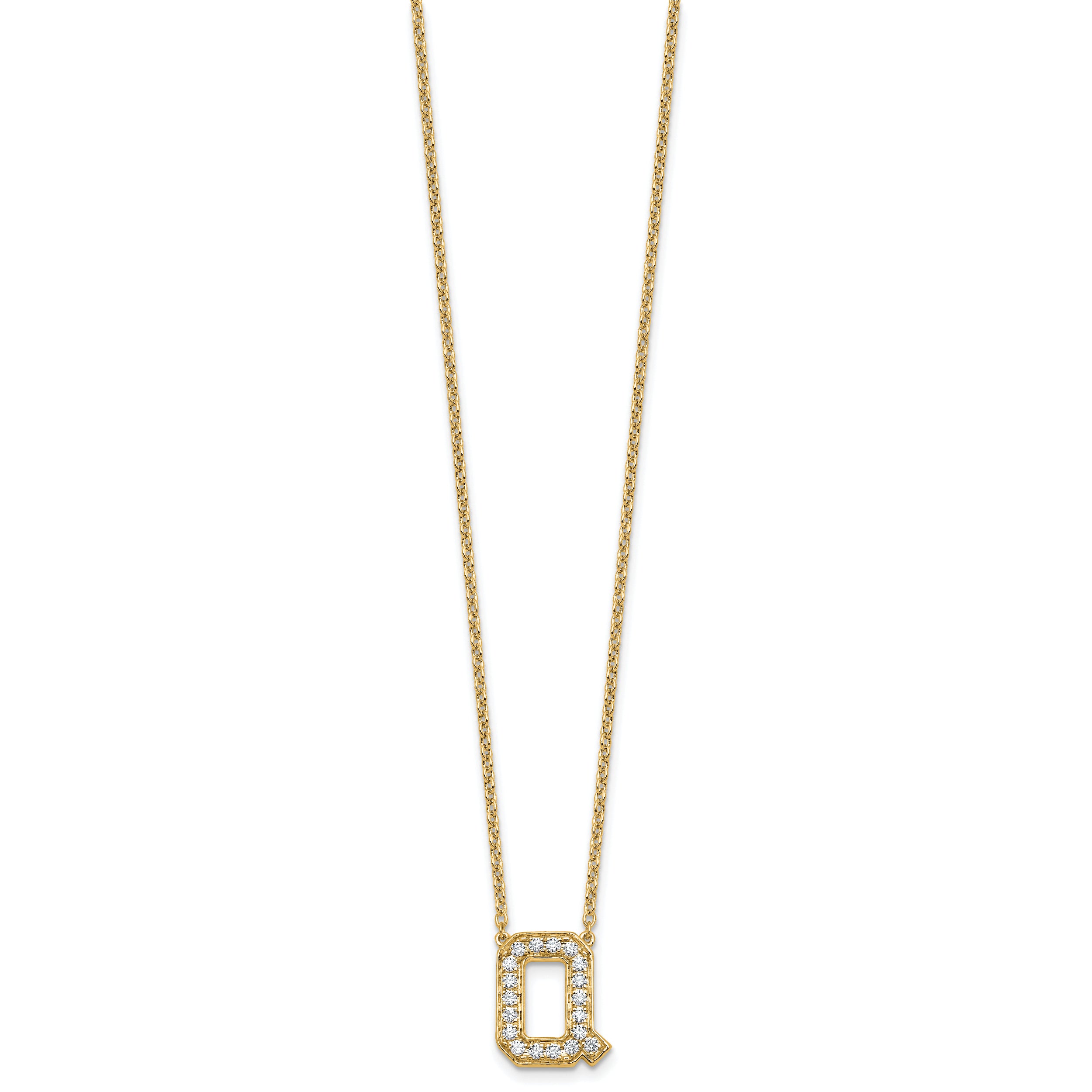 14k 3/8 carat Lab Grown Diamond VS+ F+ Complete Letter Q 18 inch Initial Necklace