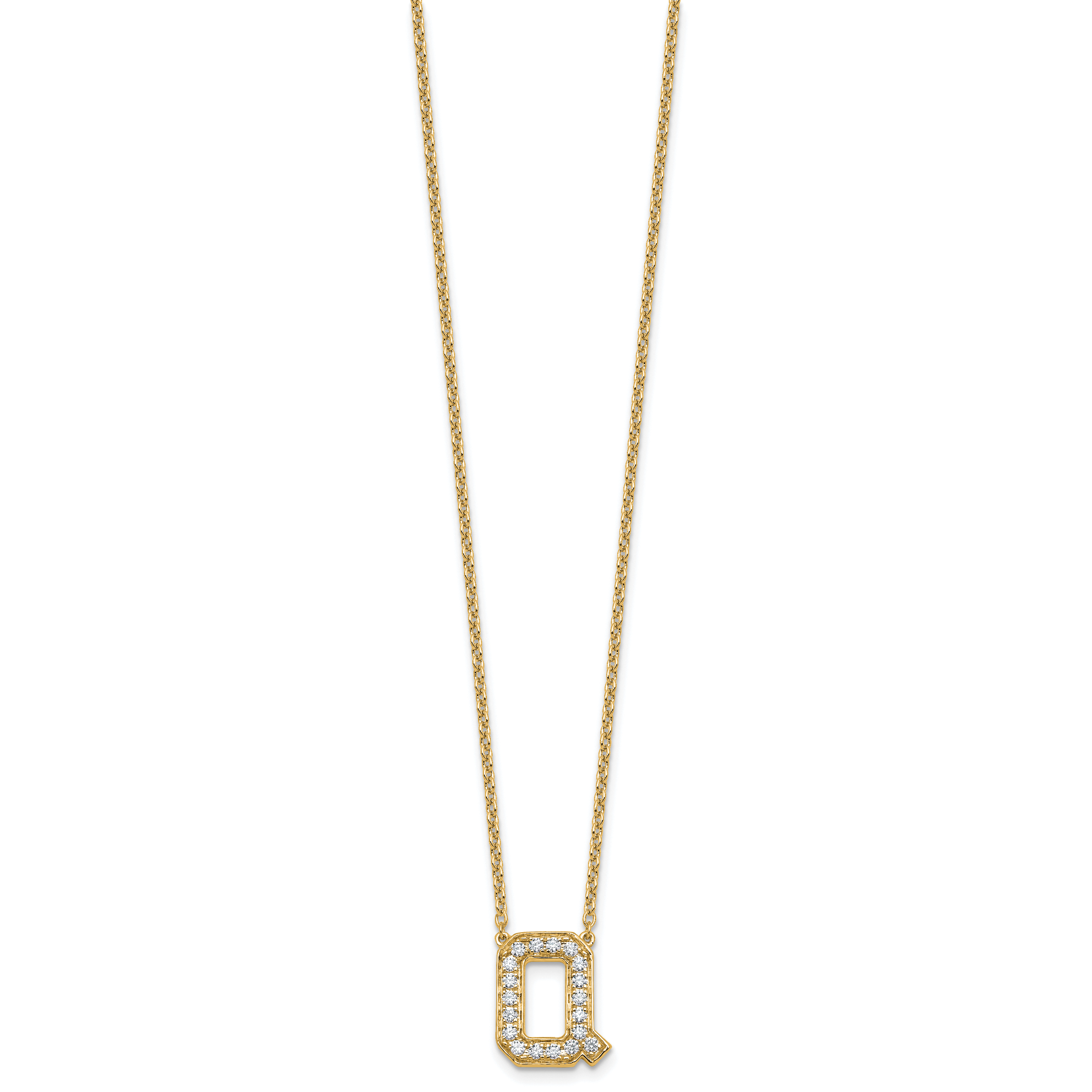 14k 3/8 carat Lab Grown Diamond VS+ F+ Complete Letter Q 18 inch Initial Necklace Secondary image