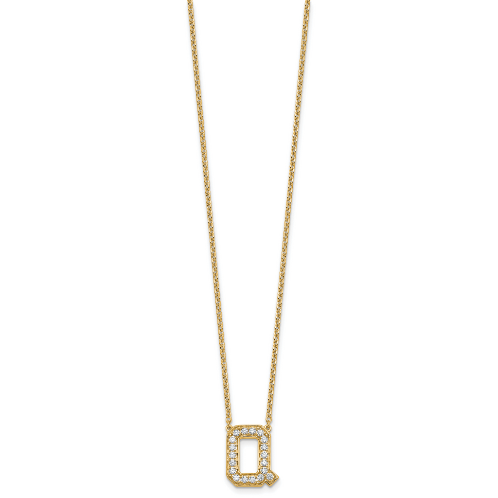 14k 3/8 carat Lab Grown Diamond VS+ F+ Complete Letter Q 18 inch Initial Necklace