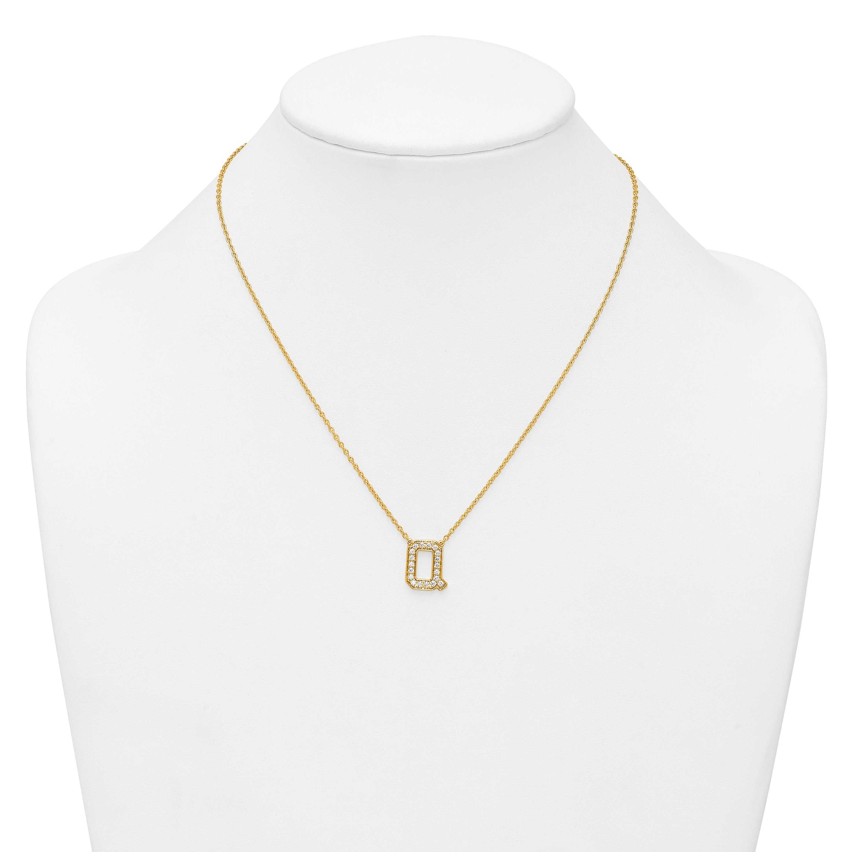 14k 3/8 carat Lab Grown Diamond VS+ F+ Complete Letter Q 18 inch Initial Necklace