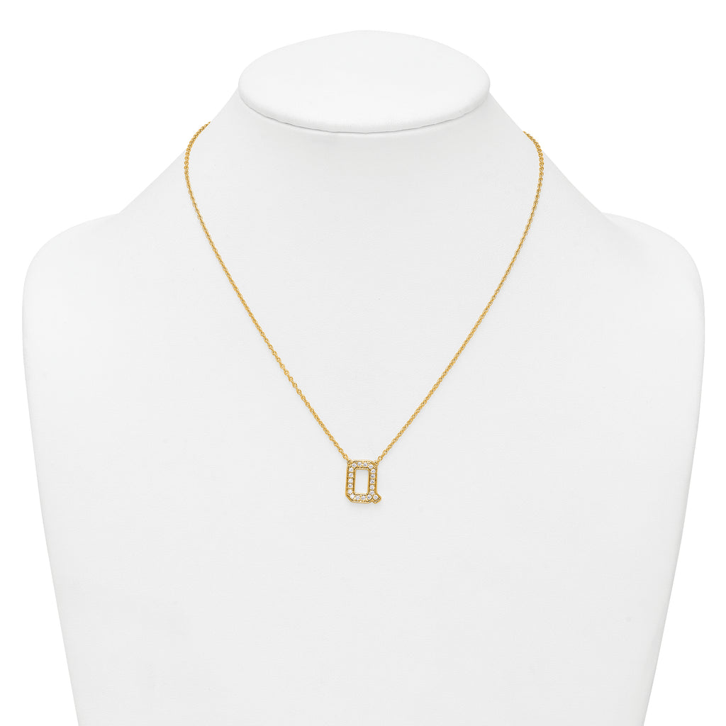 14k 3/8 carat Lab Grown Diamond VS+ F+ Complete Letter Q 18 inch Initial Necklace