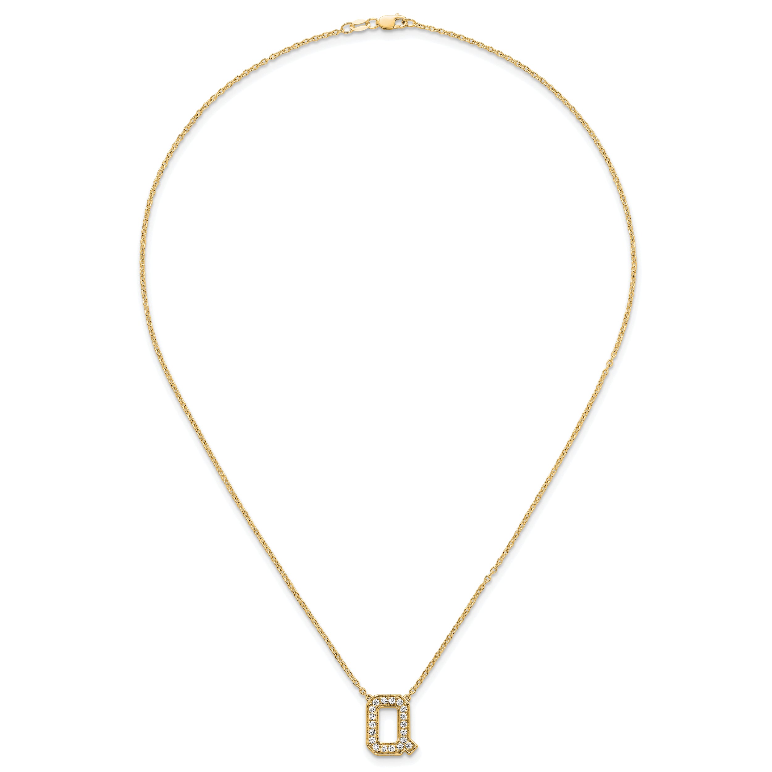14k 3/8 carat Lab Grown Diamond VS+ F+ Complete Letter Q 18 inch Initial Necklace