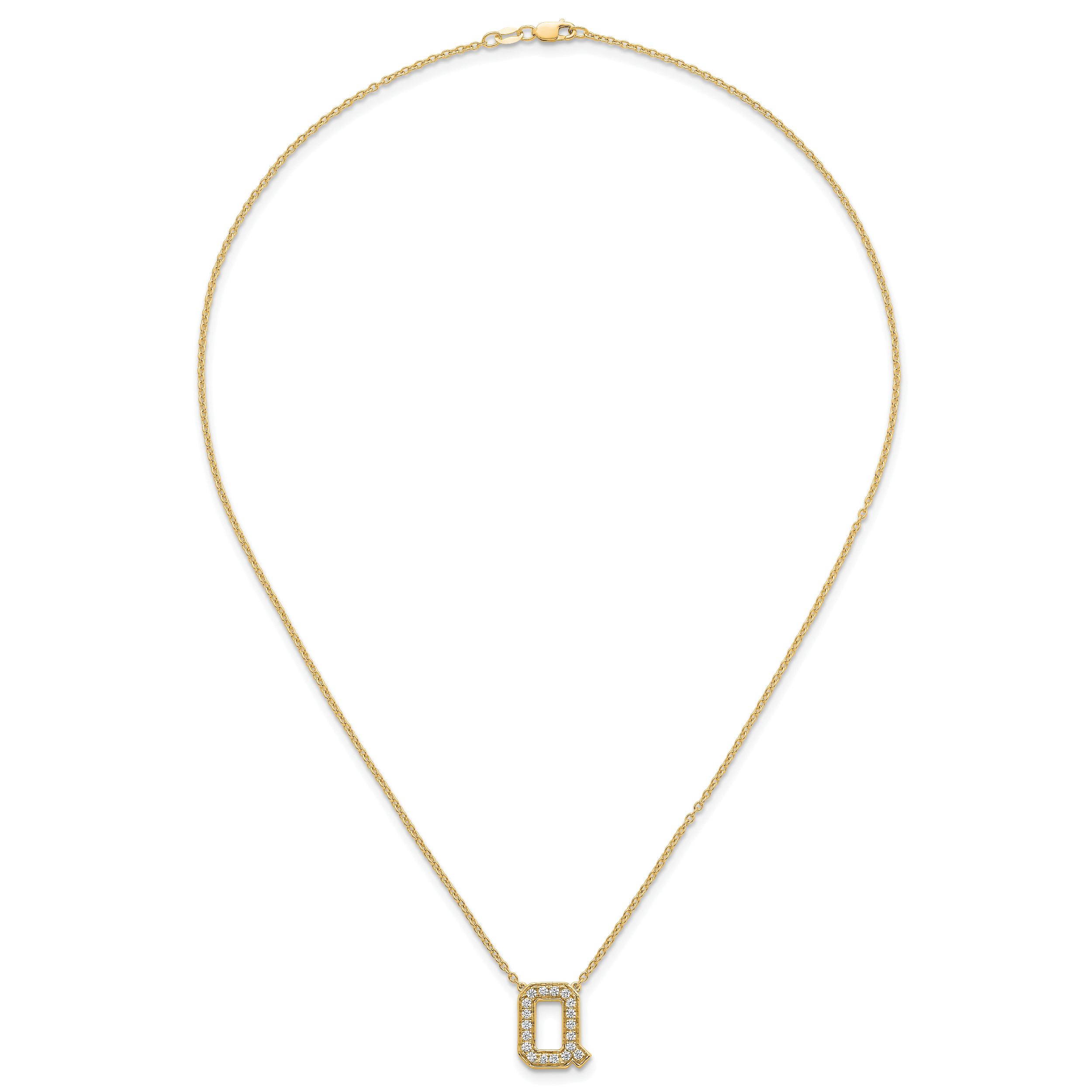 14k 3/8 carat Lab Grown Diamond VS+ F+ Complete Letter Q 18 inch Initial Necklace