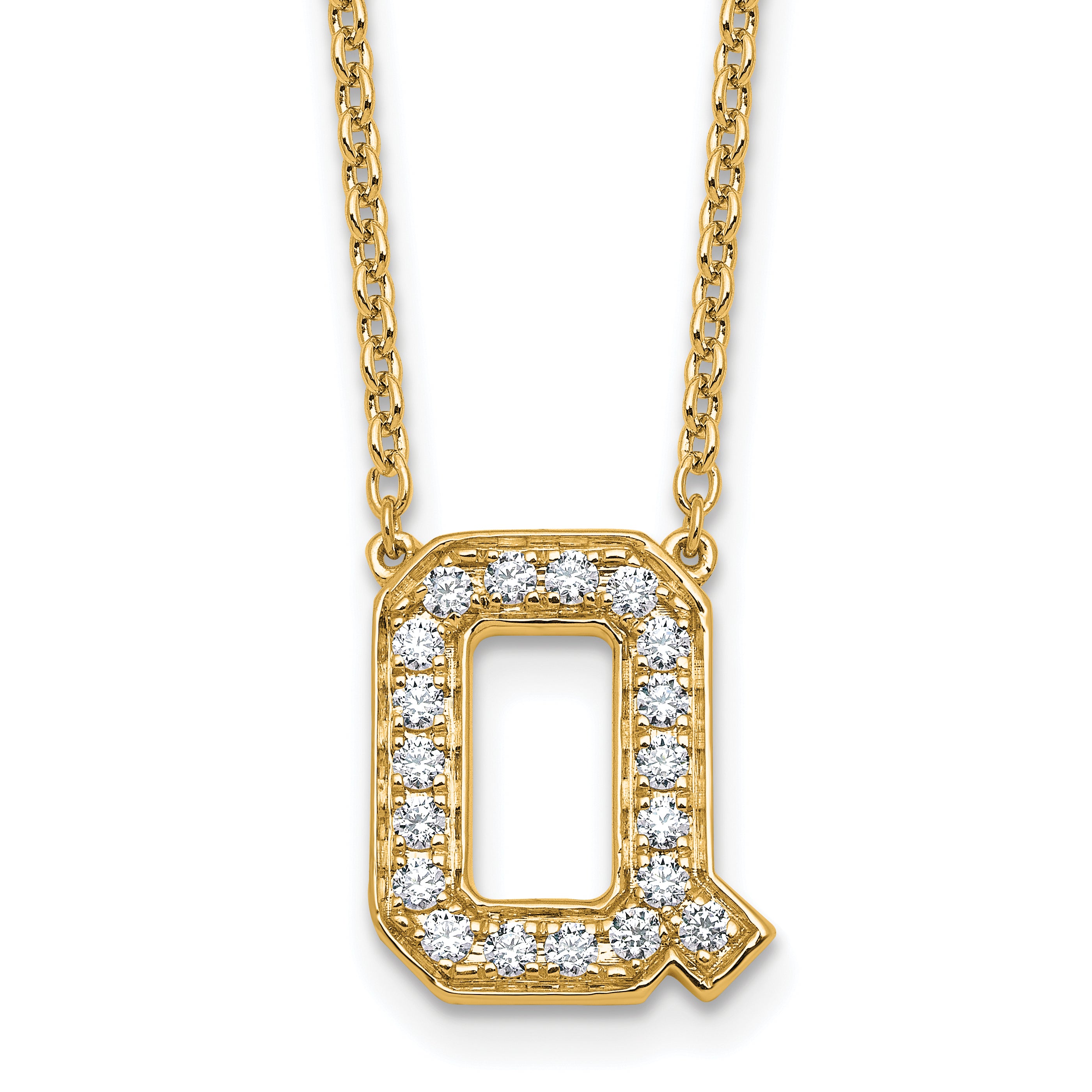 14k 3/8 carat Lab Grown Diamond VS+ F+ Complete Letter Q 18 inch Initial Necklace
