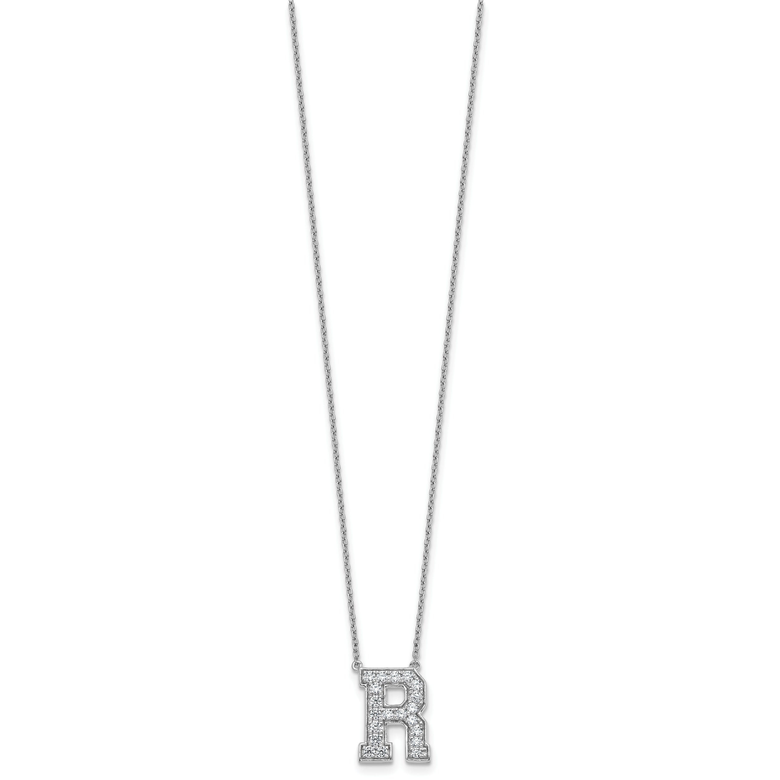 14k White Gold 1/2 carat Lab Grown Diamond VS+ F+ Complete Letter R 18 inch Initial Necklace