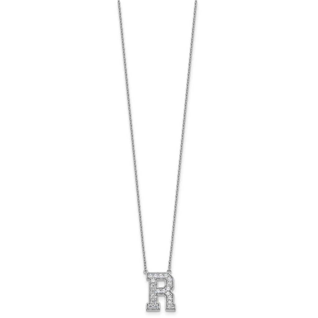 14k White Gold 1/2 carat Lab Grown Diamond VS+ F+ Complete Letter R 18 inch Initial Necklace