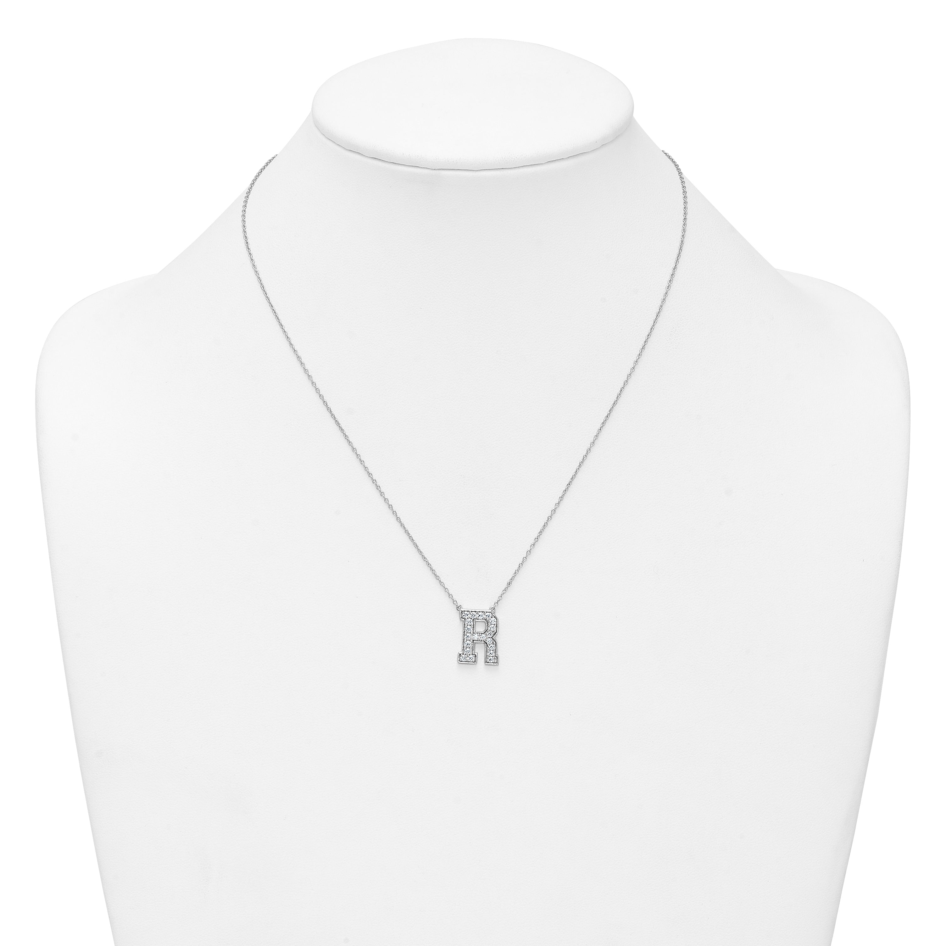14k White Gold 1/2 carat Lab Grown Diamond VS+ F+ Complete Letter R 18 inch Initial Necklace