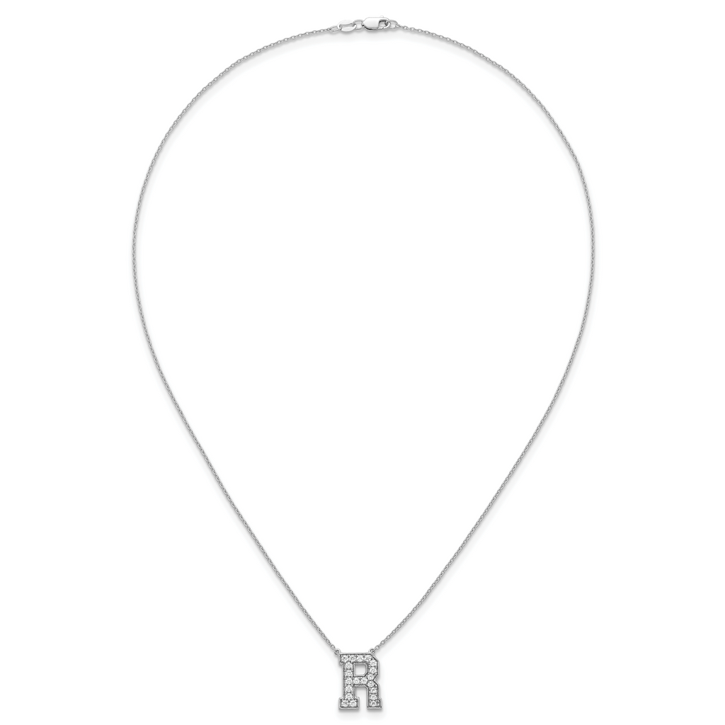 14k White Gold 1/2 carat Lab Grown Diamond VS+ F+ Complete Letter R 18 inch Initial Necklace