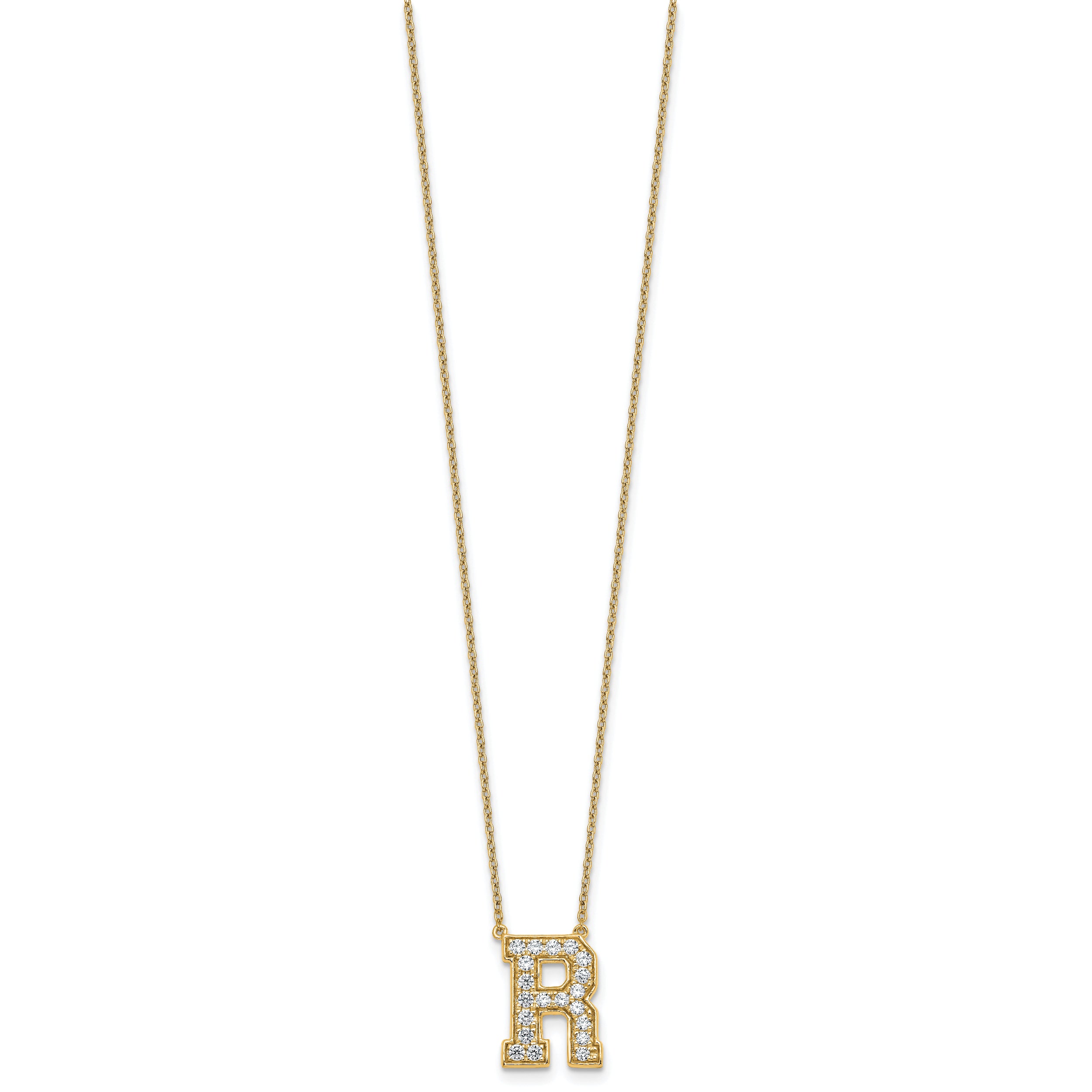 14k 1/2 carat Lab Grown Diamond VS+ F+ Complete Letter R 18 inch Initial Necklace