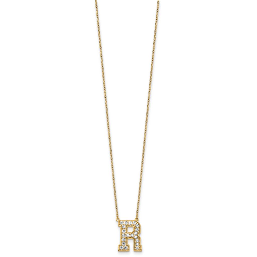 14k 1/2 carat Lab Grown Diamond VS+ F+ Complete Letter R 18 inch Initial Necklace