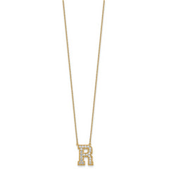 14k 1/2 carat Lab Grown Diamond VS+ F+ Complete Letter R 18 inch Initial Necklace