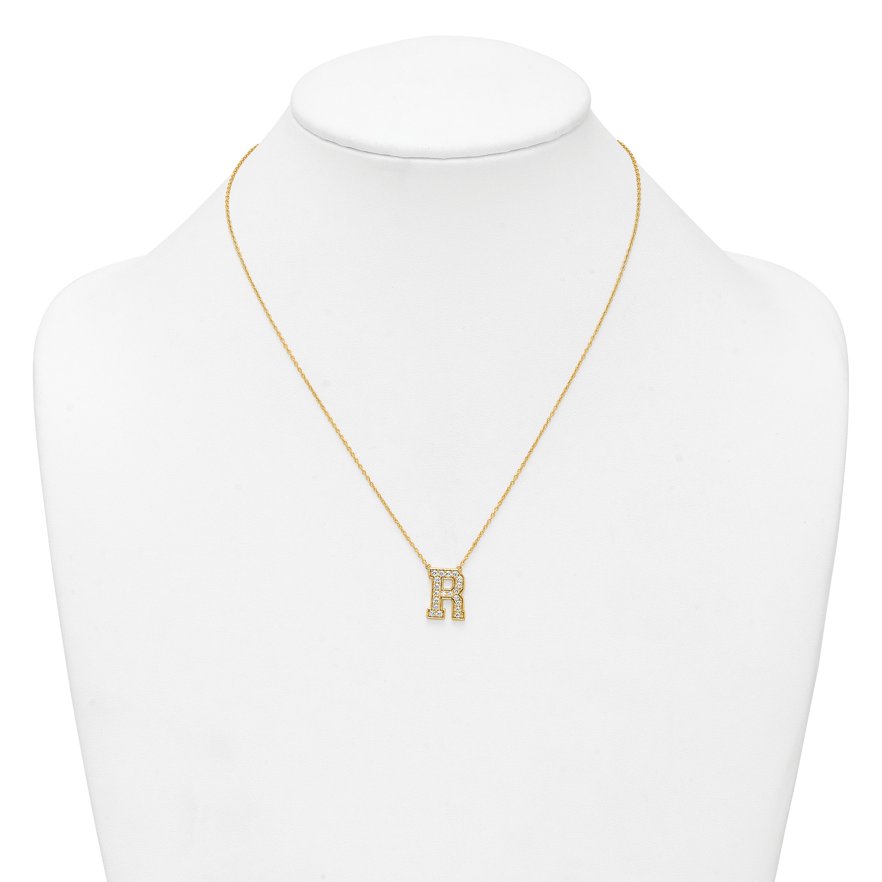 14k 1/2 carat Lab Grown Diamond VS+ F+ Complete Letter R 18 inch Initial Necklace
