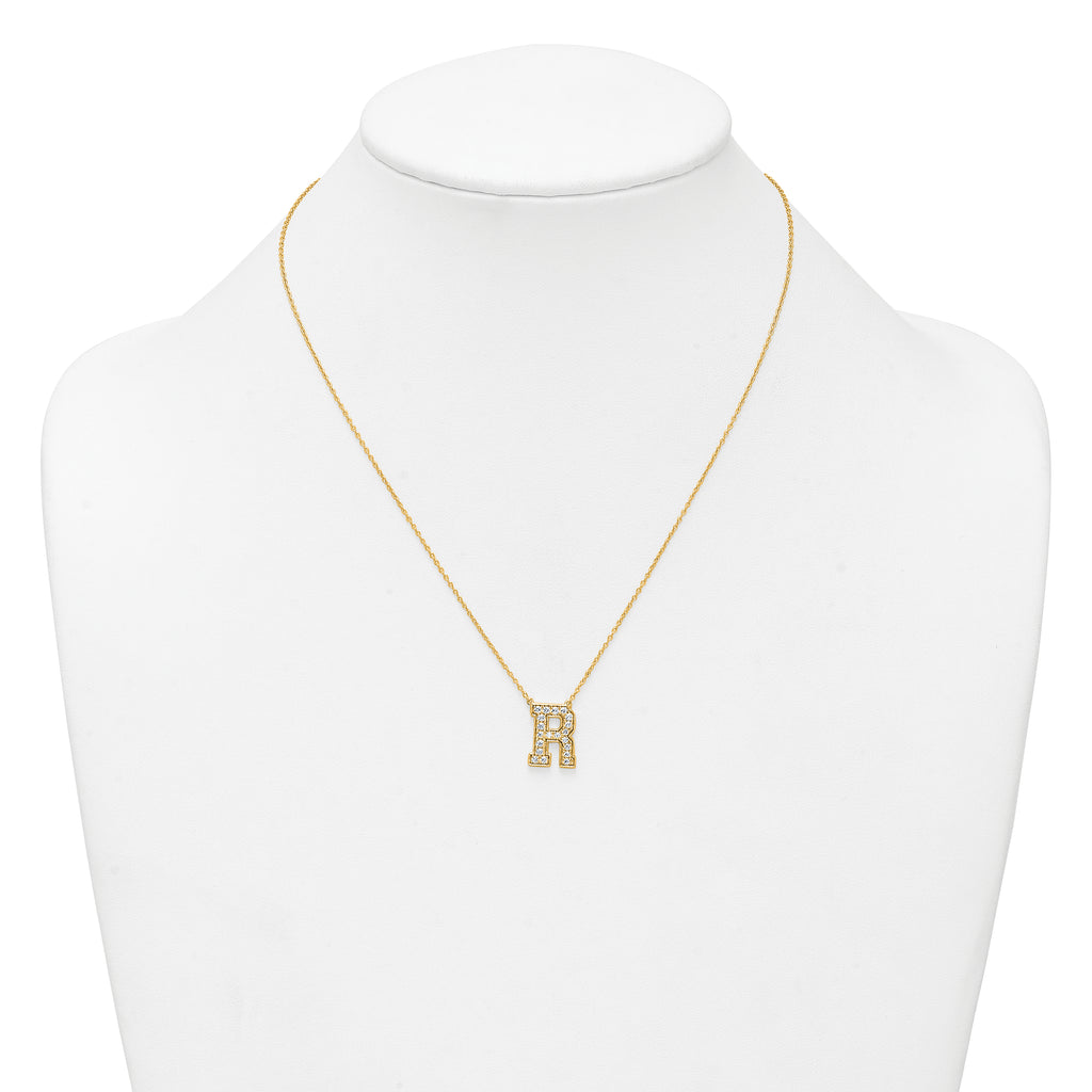 14k 1/2 carat Lab Grown Diamond VS+ F+ Complete Letter R 18 inch Initial Necklace