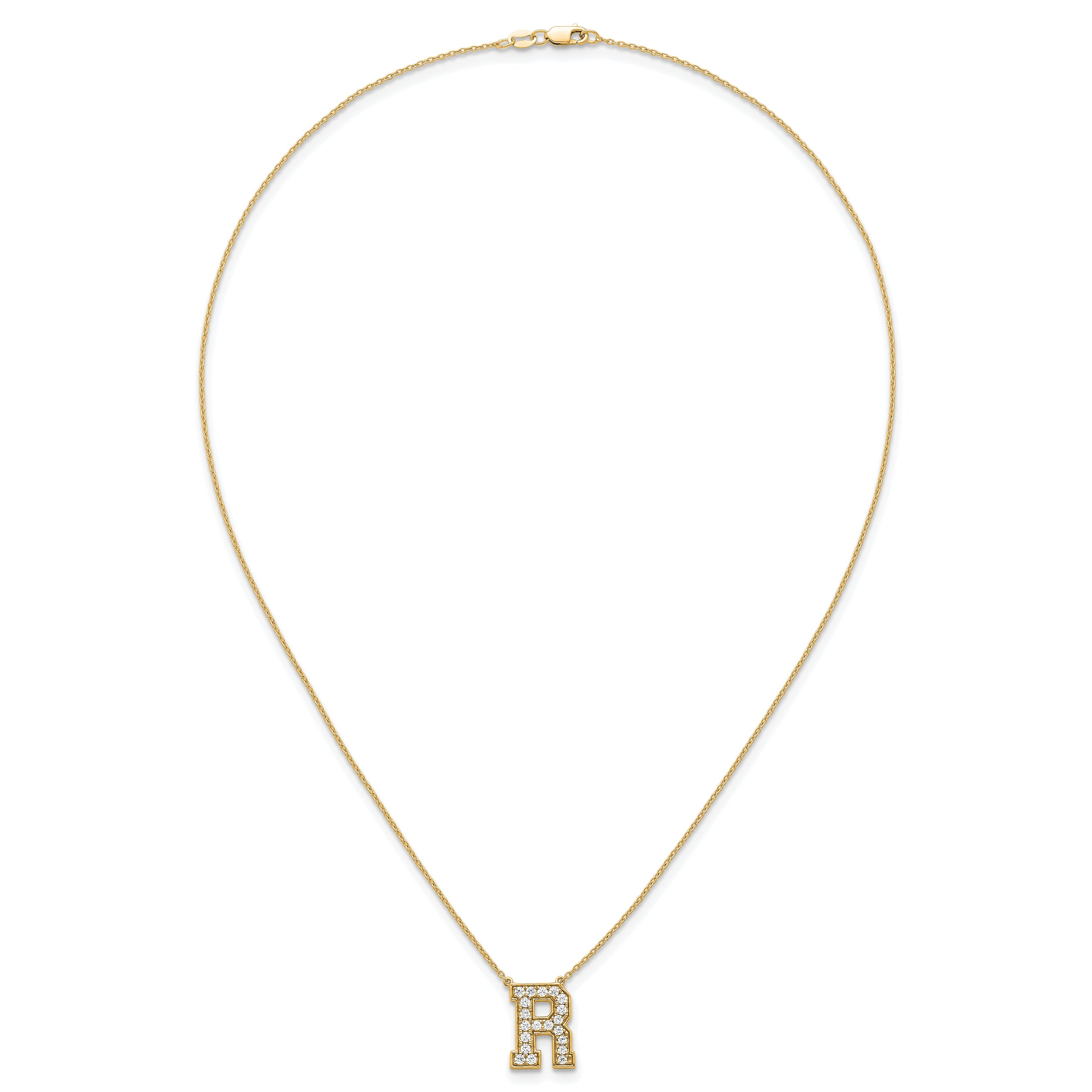 14k 1/2 carat Lab Grown Diamond VS+ F+ Complete Letter R 18 inch Initial Necklace