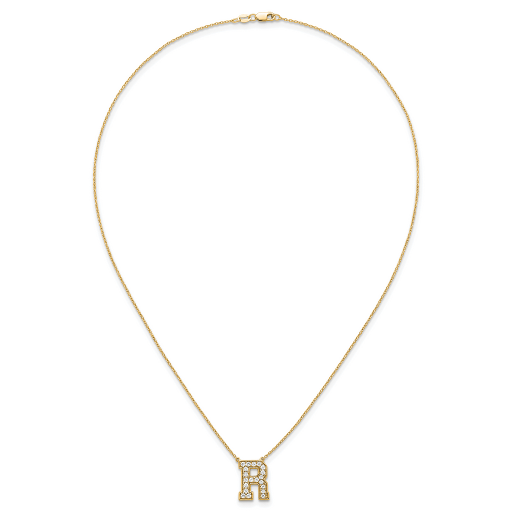 14k 1/2 carat Lab Grown Diamond VS+ F+ Complete Letter R 18 inch Initial Necklace