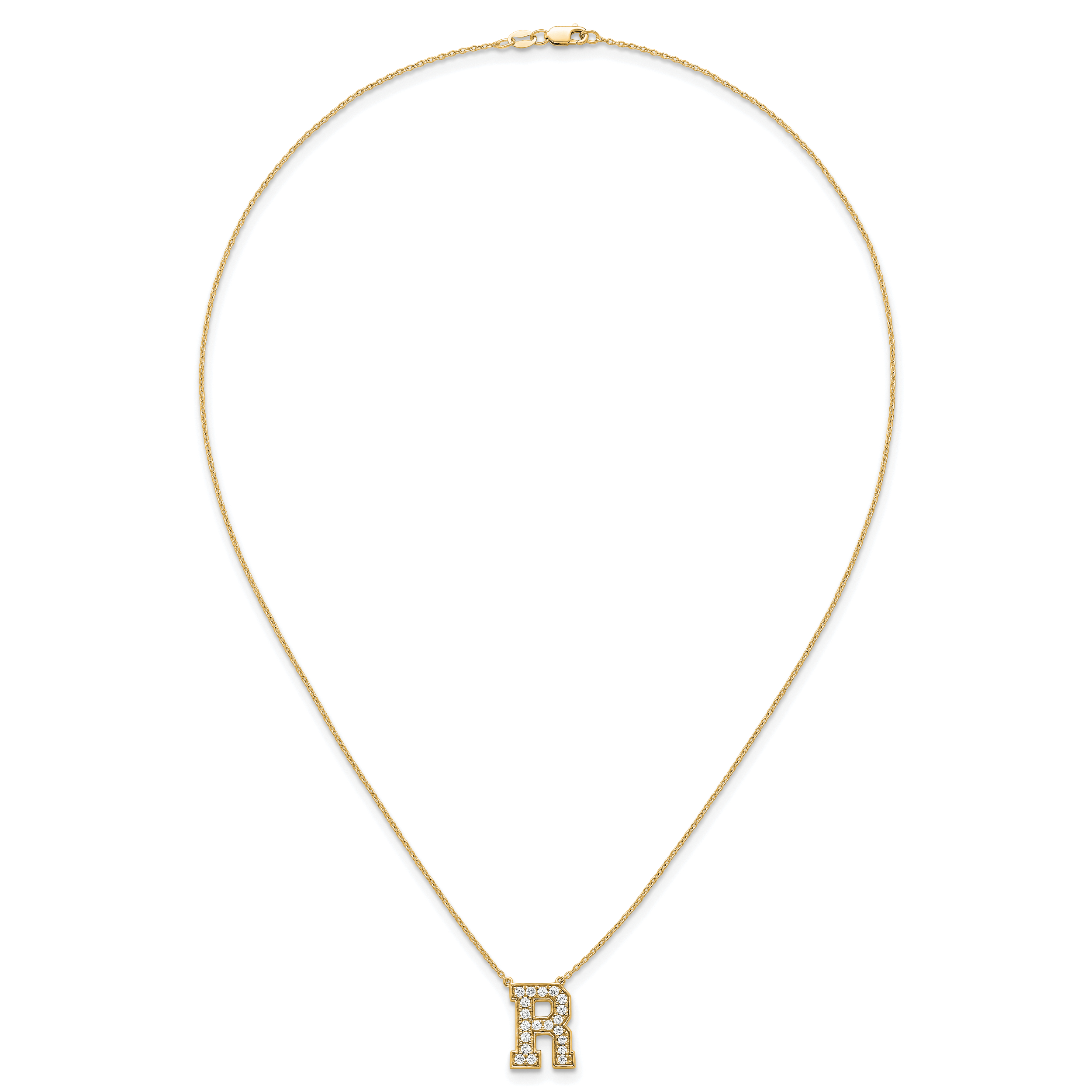 14k 1/2 carat Lab Grown Diamond VS+ F+ Complete Letter R 18 inch Initial Necklace