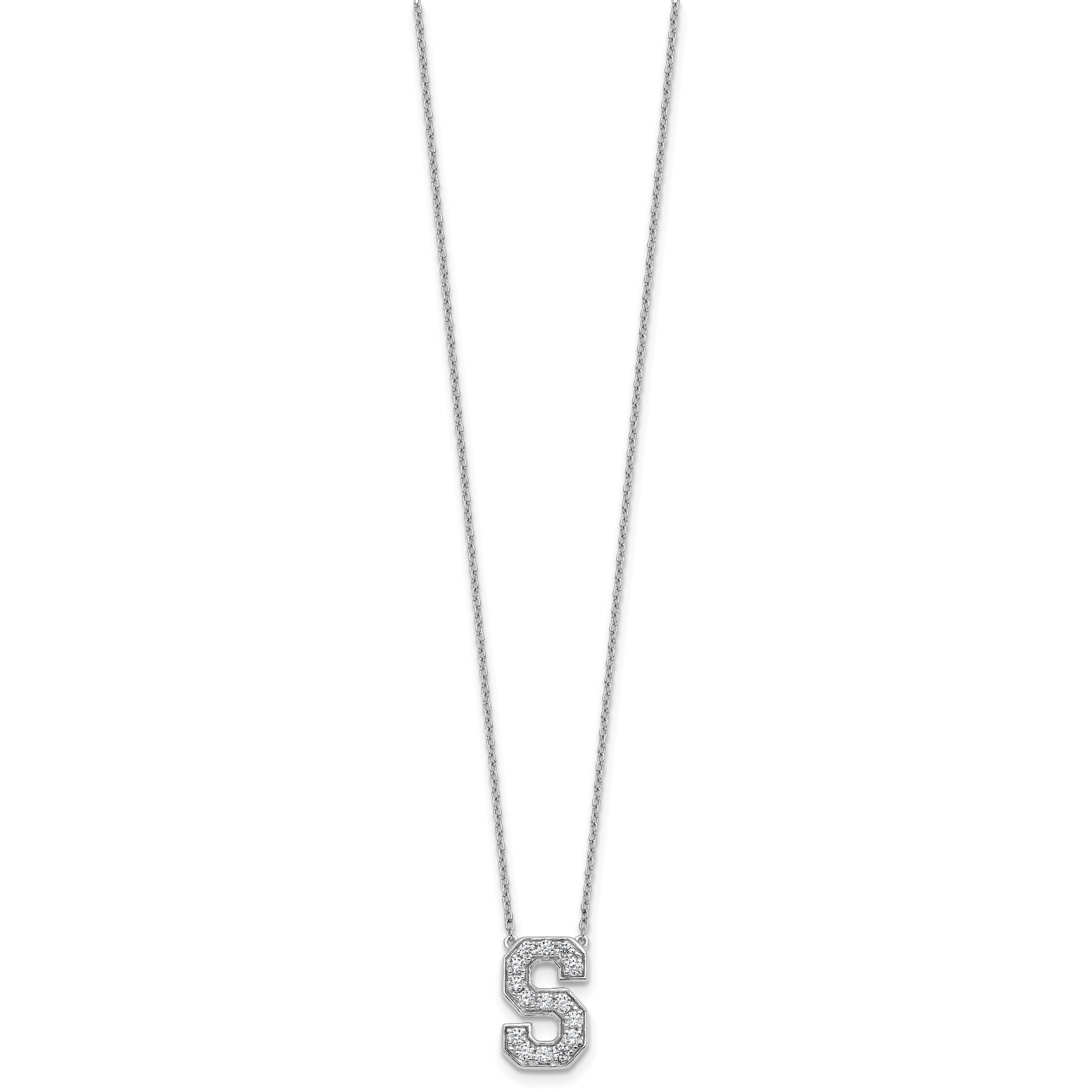 14k White Gold 3/8 carat Lab Grown Diamond VS+ F+ Complete Letter S 18 inch Initial Necklace