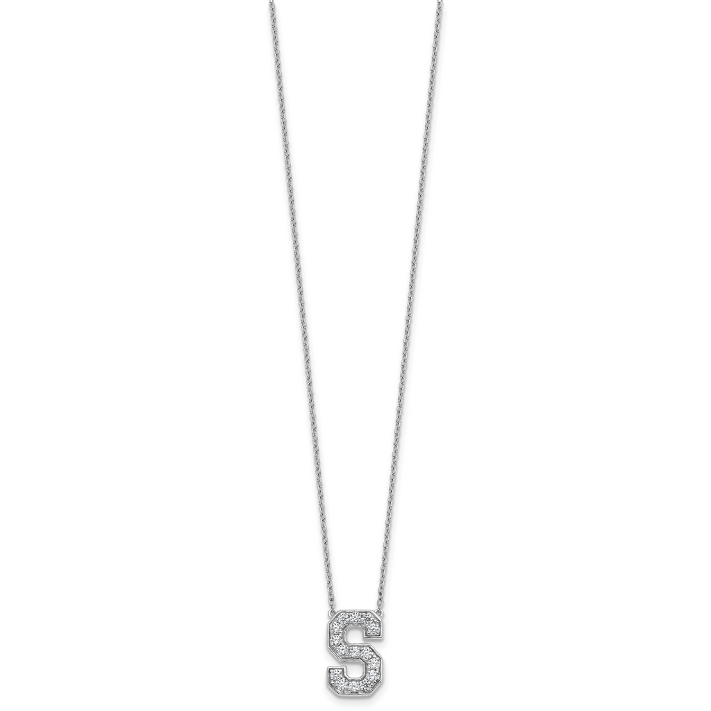 14k White Gold 3/8 carat Lab Grown Diamond VS+ F+ Complete Letter S 18 inch Initial Necklace