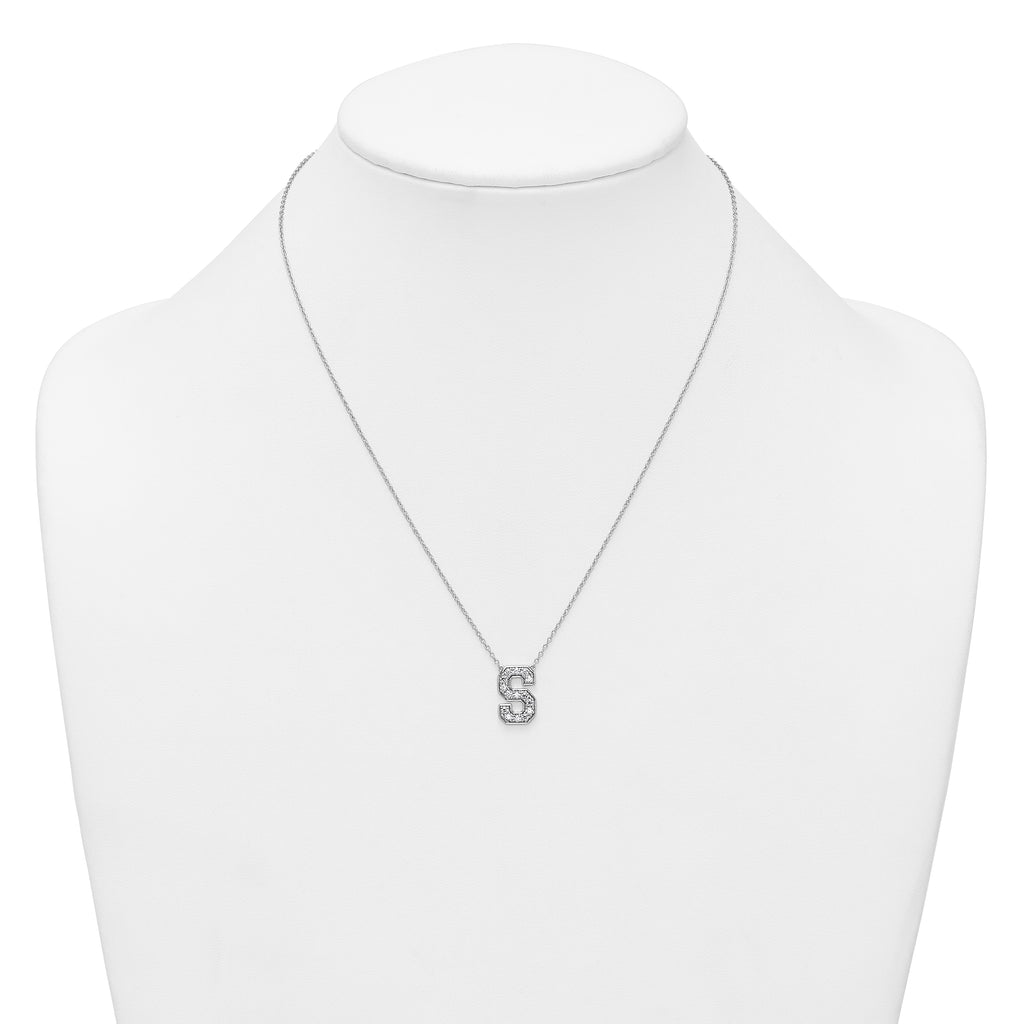 14k White Gold 3/8 carat Lab Grown Diamond VS+ F+ Complete Letter S 18 inch Initial Necklace