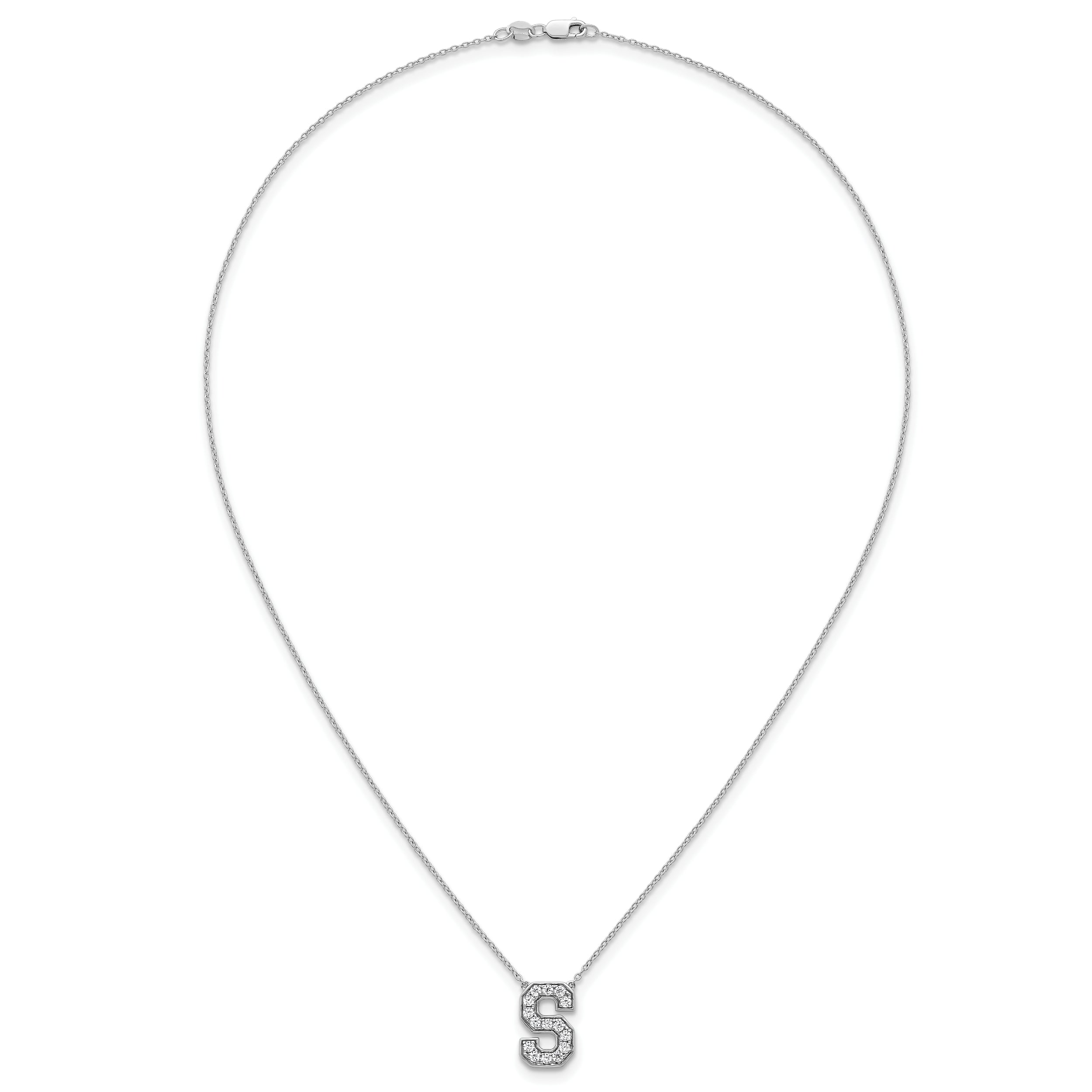 14k White Gold 3/8 carat Lab Grown Diamond VS+ F+ Complete Letter S 18 inch Initial Necklace