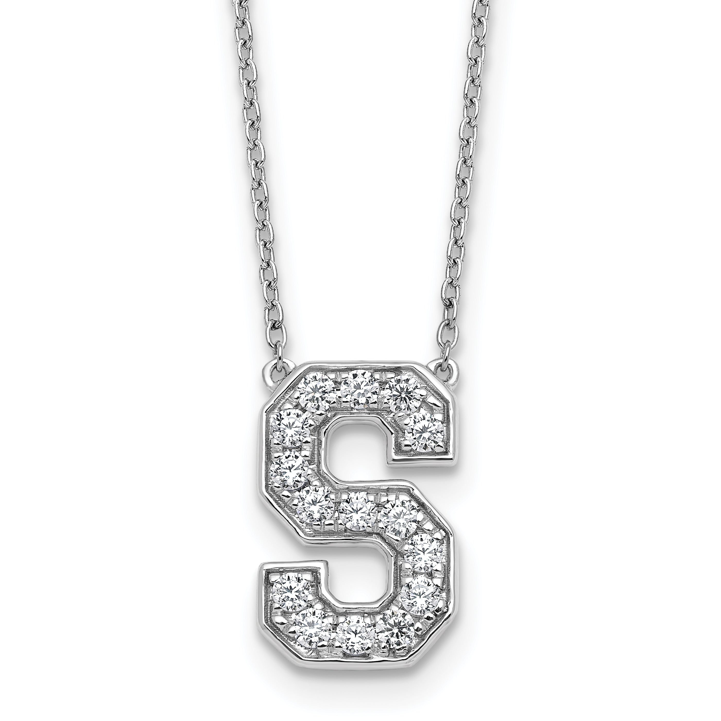 14k White Gold 3/8 carat Lab Grown Diamond VS+ F+ Complete Letter S 18 inch Initial Necklace Main image