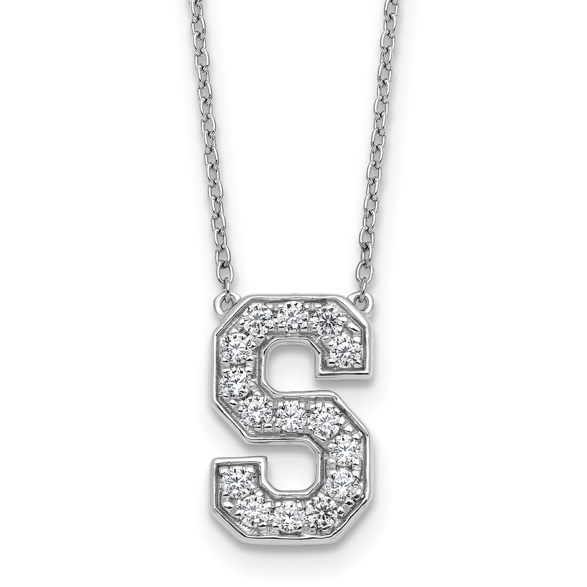14k White Gold 3/8 carat Lab Grown Diamond VS+ F+ Complete Letter S 18 inch Initial Necklace