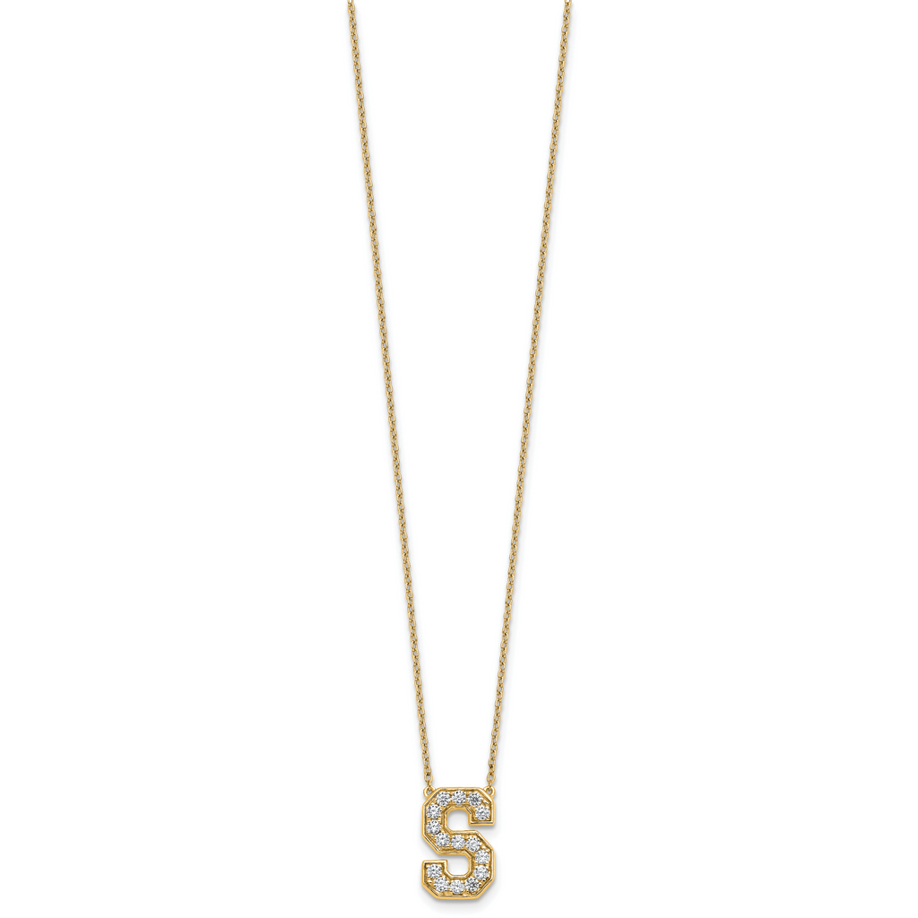 14k 3/8 carat Lab Grown Diamond VS+ F+ Complete Letter S 18 inch Initial Necklace