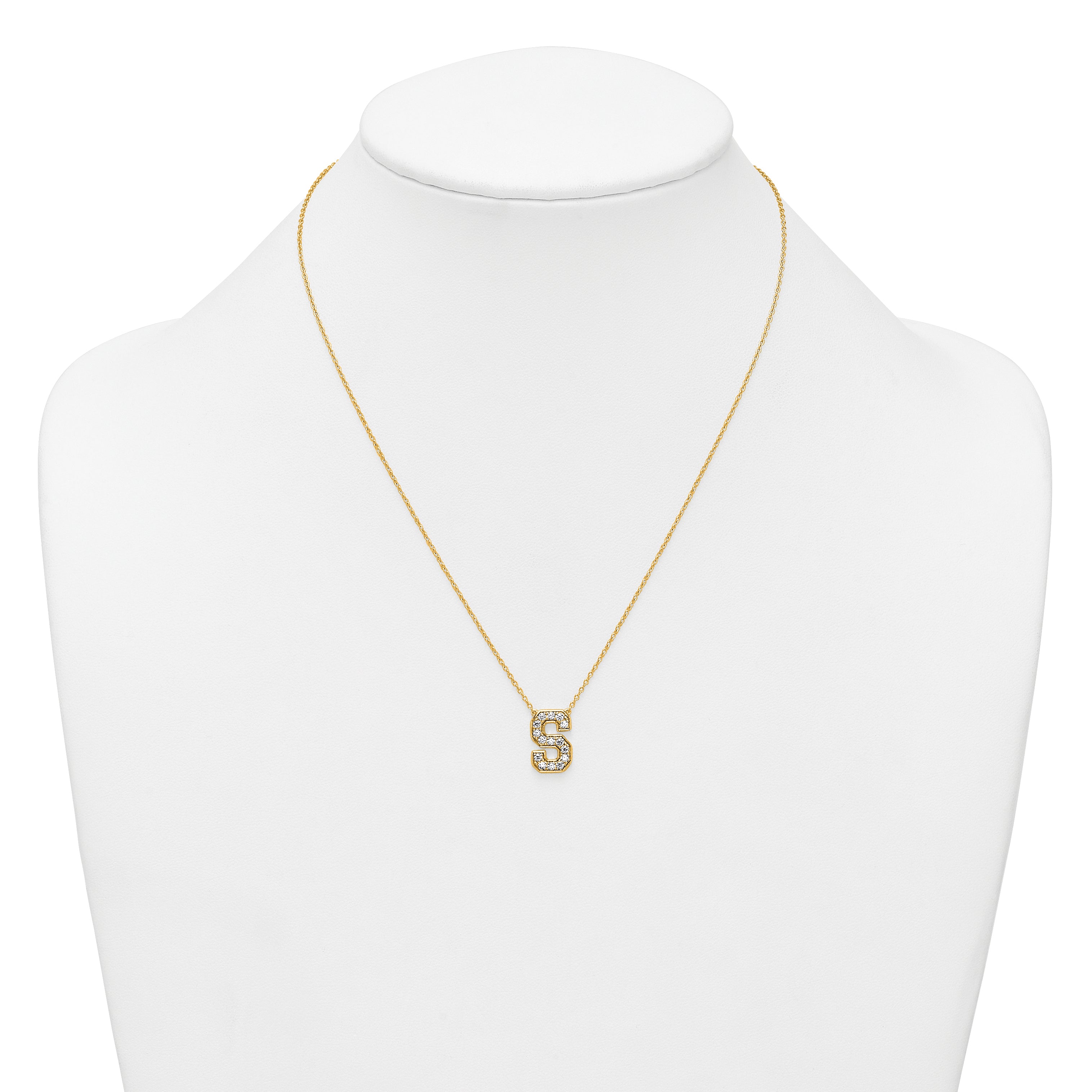 14k 3/8 carat Lab Grown Diamond VS+ F+ Complete Letter S 18 inch Initial Necklace