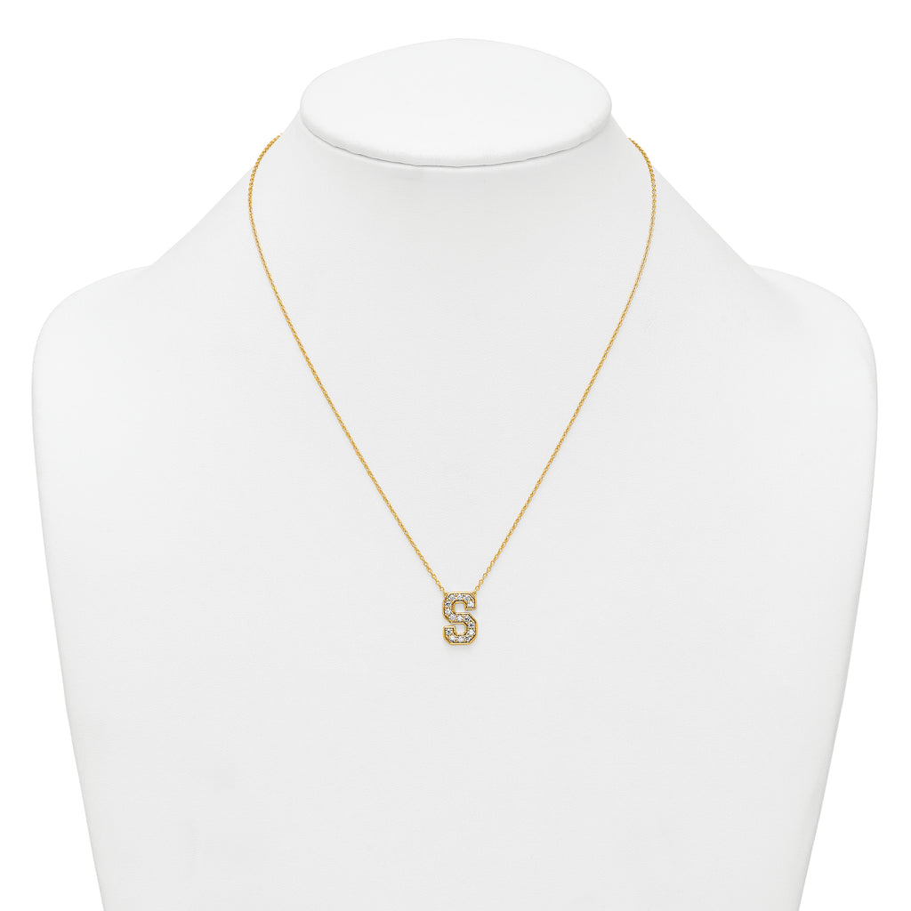 14k 3/8 carat Lab Grown Diamond VS+ F+ Complete Letter S 18 inch Initial Necklace