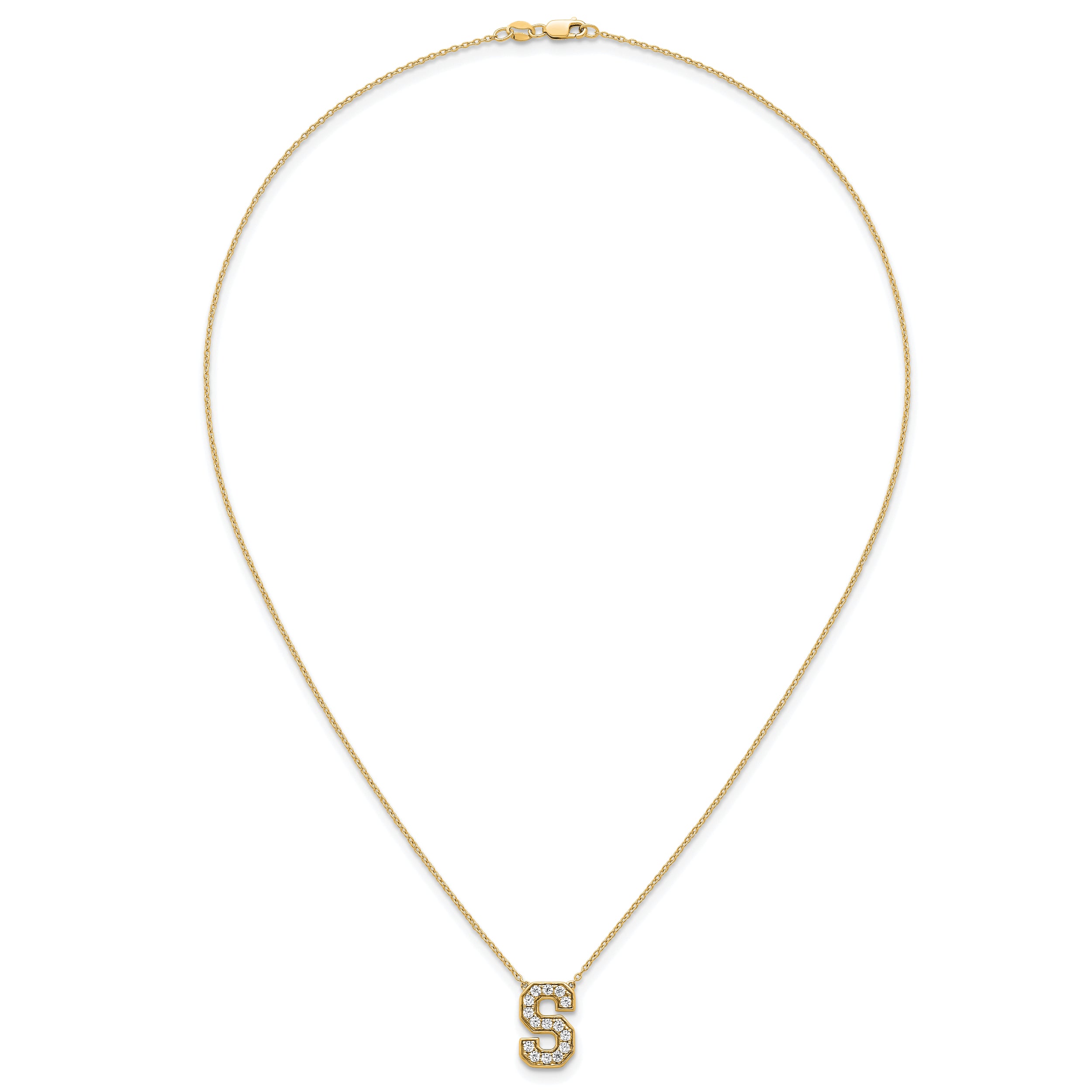 14k 3/8 carat Lab Grown Diamond VS+ F+ Complete Letter S 18 inch Initial Necklace