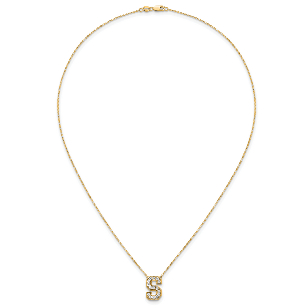 14k 3/8 carat Lab Grown Diamond VS+ F+ Complete Letter S 18 inch Initial Necklace
