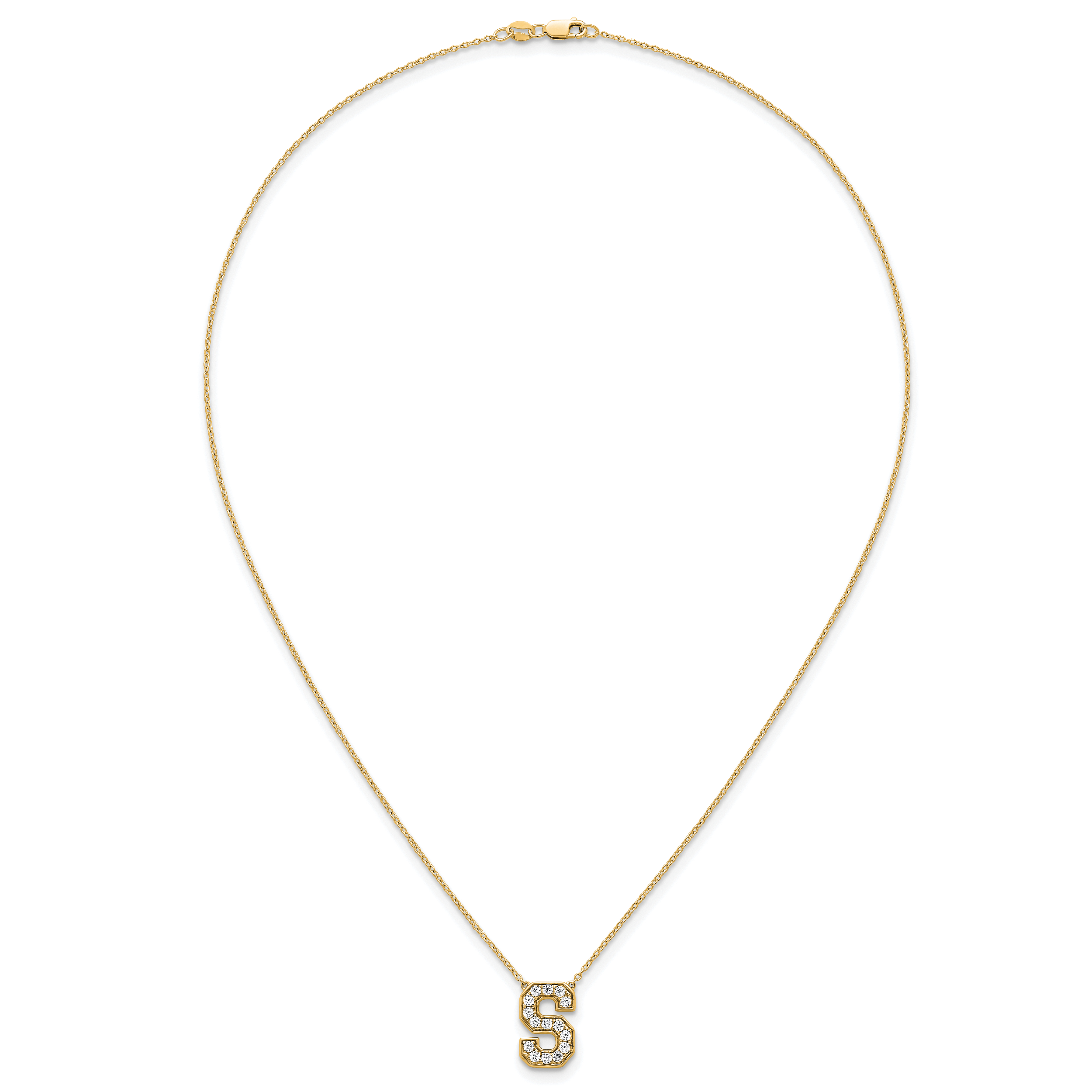 14k 3/8 carat Lab Grown Diamond VS+ F+ Complete Letter S 18 inch Initial Necklace