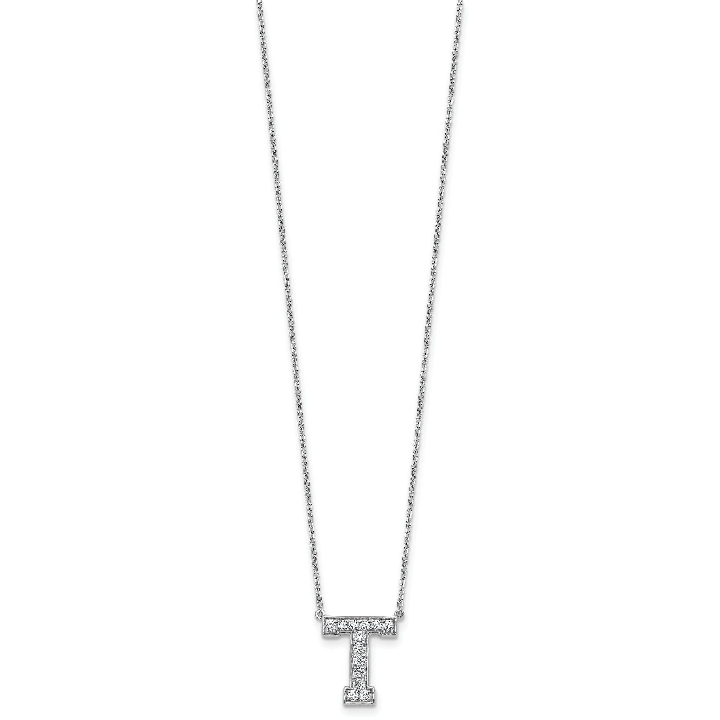 14k White Gold 1/3 carat Lab Grown Diamond VS+ F+ Complete Letter T 18 inch Initial Necklace