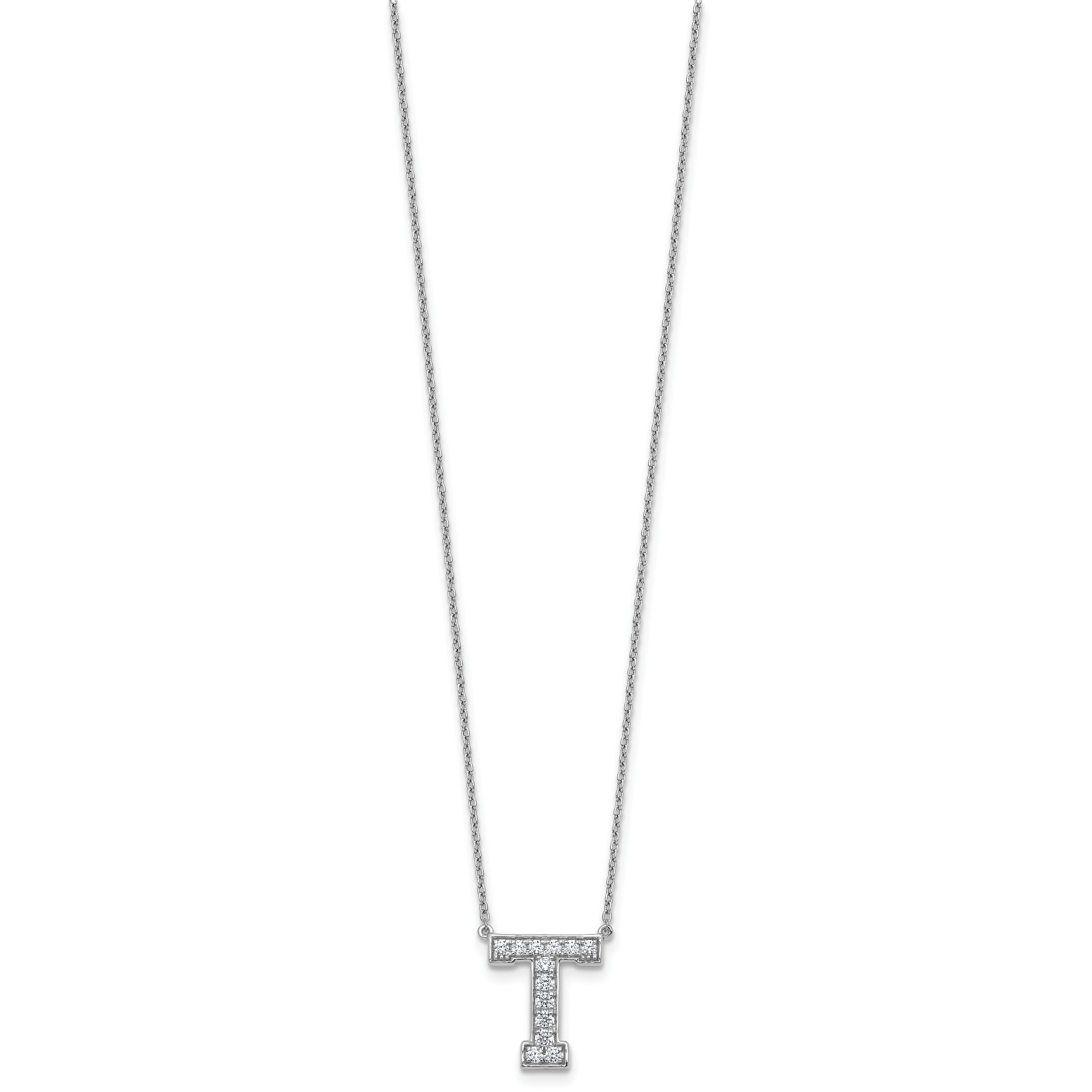 14k White Gold 1/3 carat Lab Grown Diamond VS+ F+ Complete Letter T 18 inch Initial Necklace Secondary image