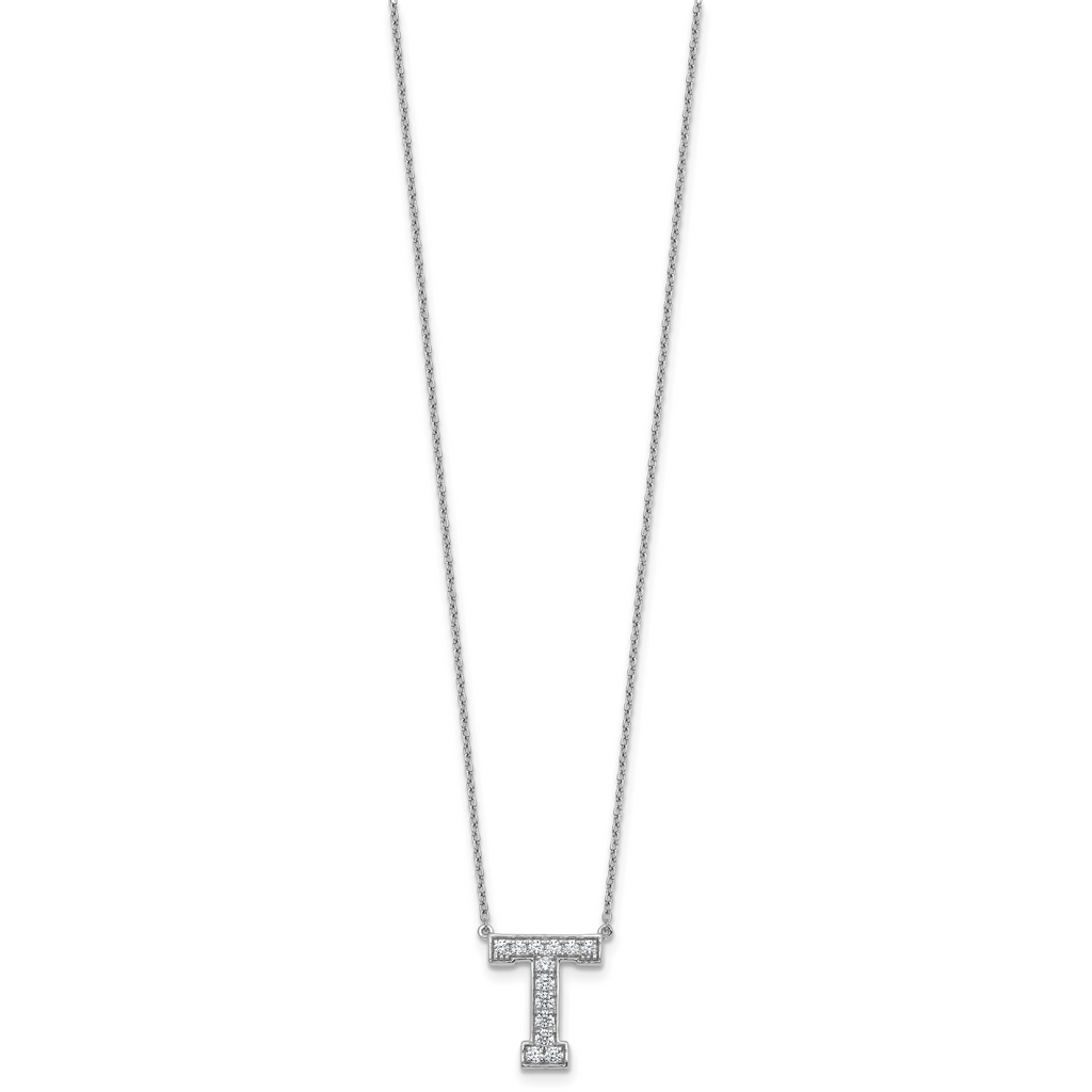 14k White Gold 1/3 carat Lab Grown Diamond VS+ F+ Complete Letter T 18 inch Initial Necklace