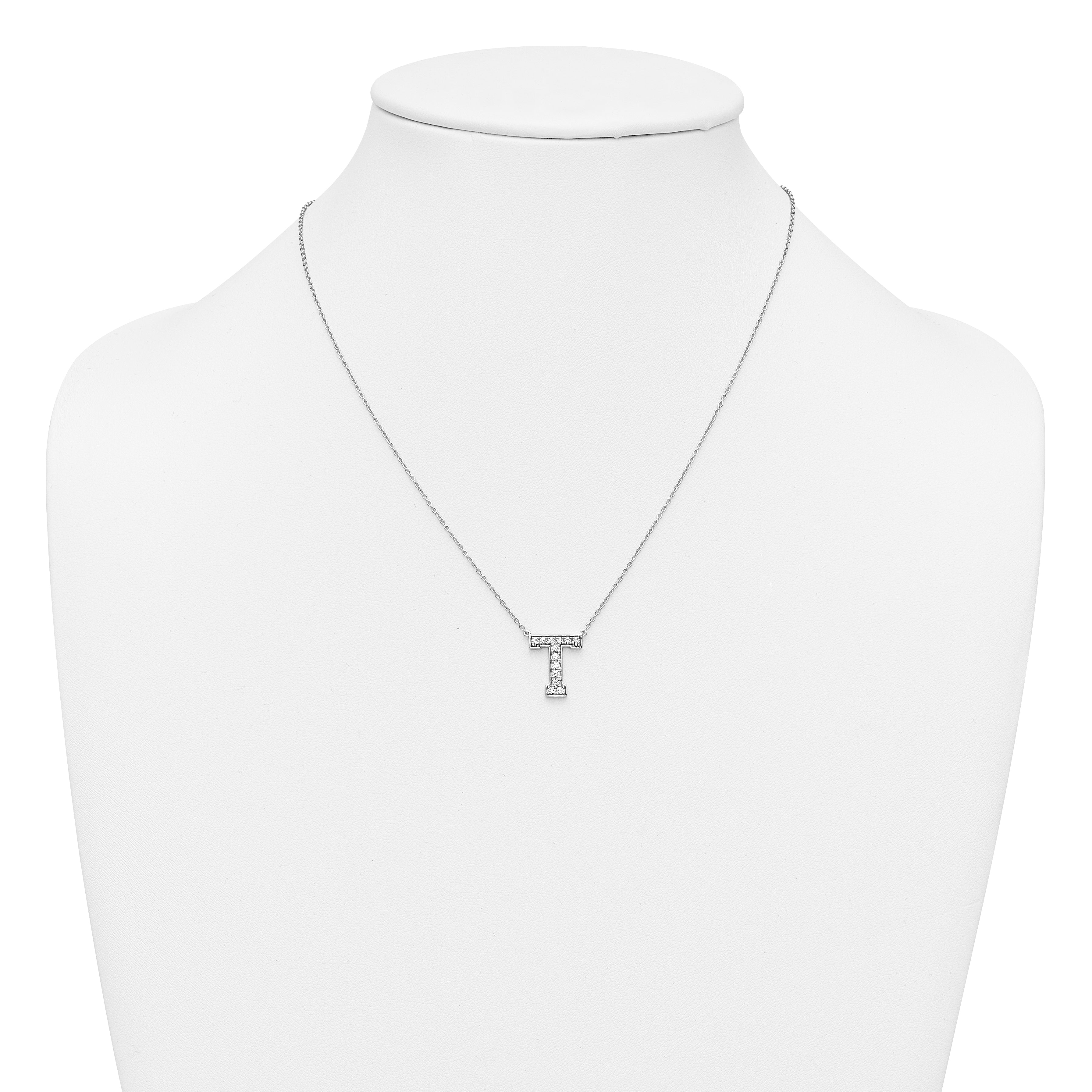 14k White Gold 1/3 carat Lab Grown Diamond VS+ F+ Complete Letter T 18 inch Initial Necklace