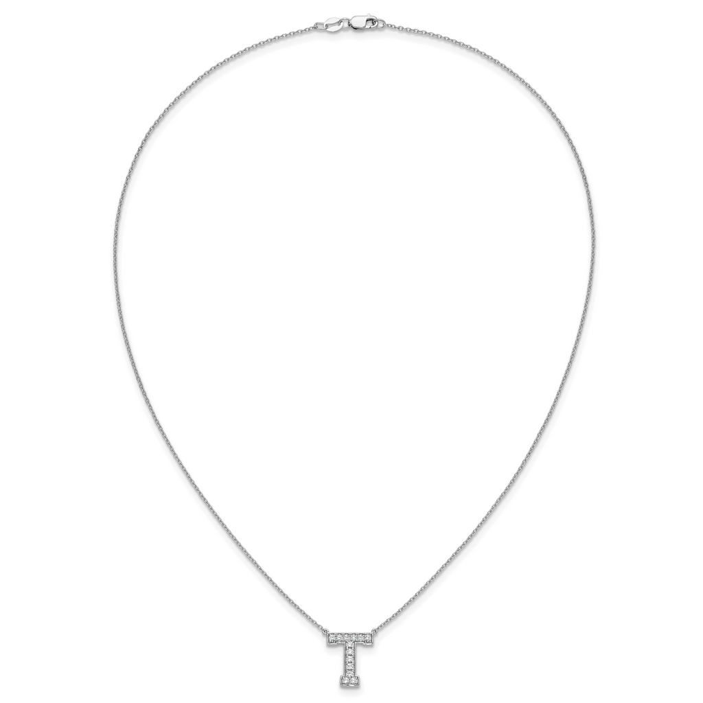14k White Gold 1/3 carat Lab Grown Diamond VS+ F+ Complete Letter T 18 inch Initial Necklace