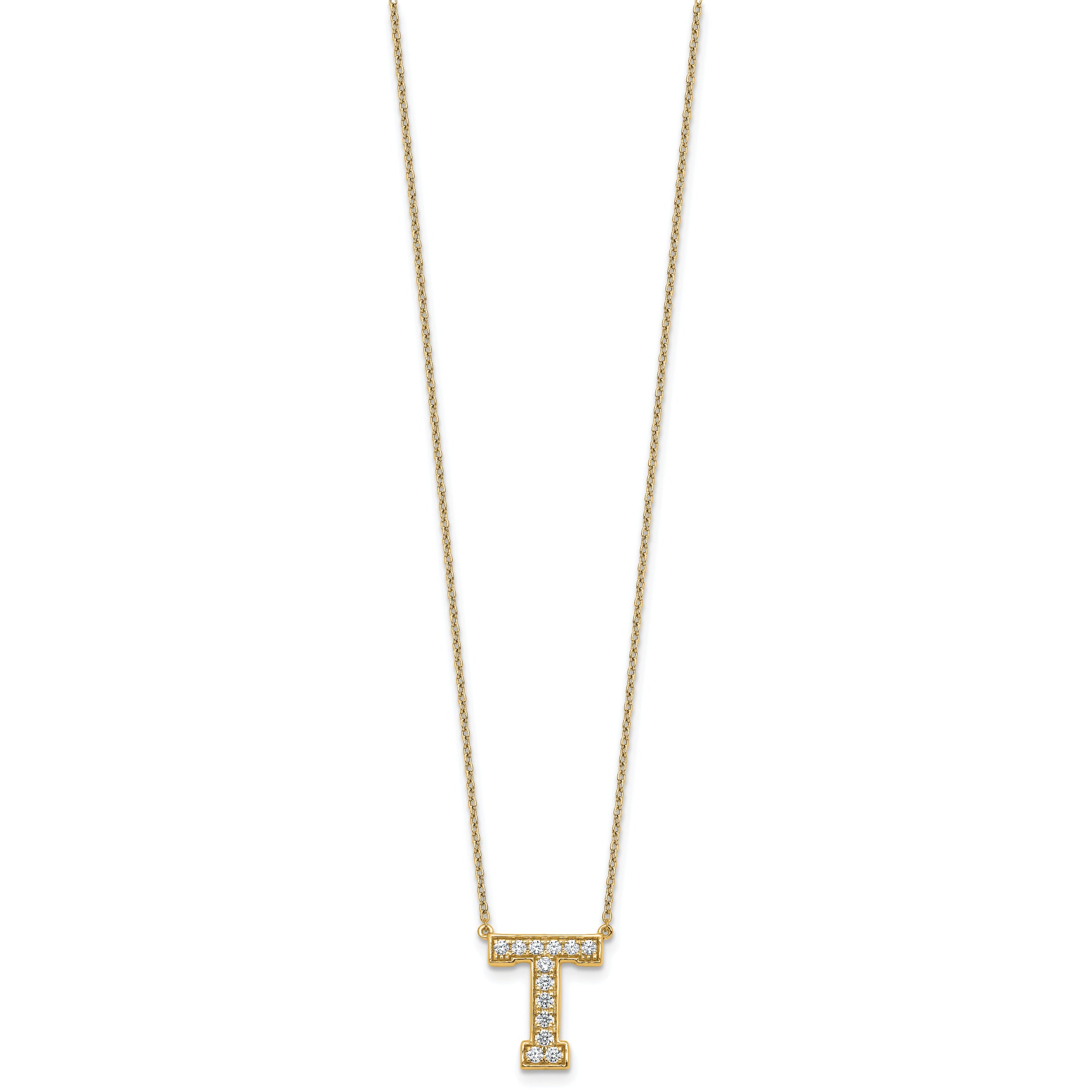 14k 1/3 carat Lab Grown Diamond VS+ F+ Complete Letter T 18 inch Initial Necklace