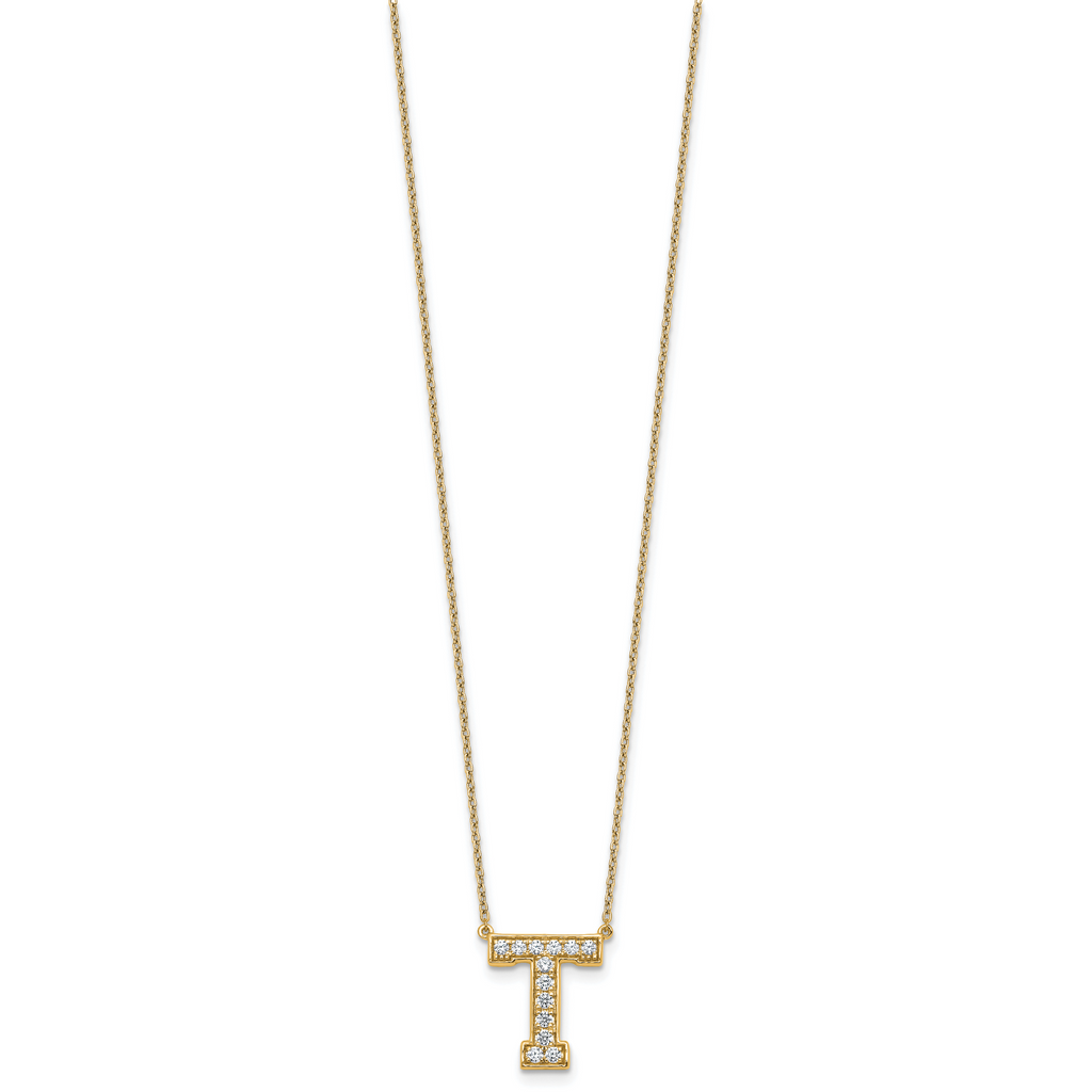 14k 1/3 carat Lab Grown Diamond VS+ F+ Complete Letter T 18 inch Initial Necklace