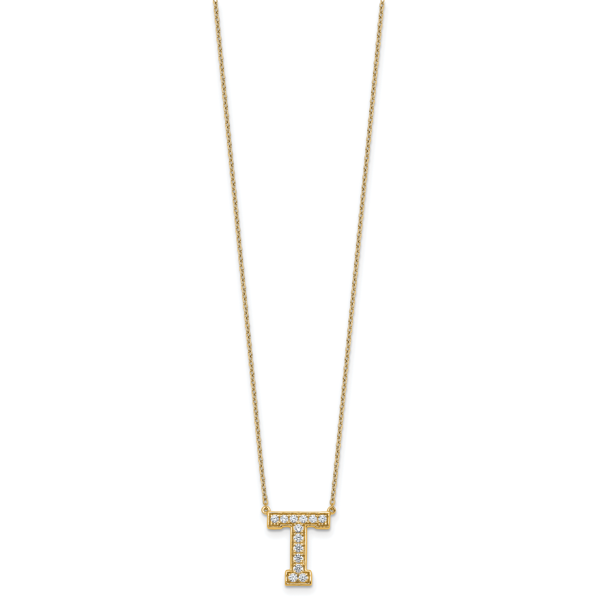 14k 1/3 carat Lab Grown Diamond VS+ F+ Complete Letter T 18 inch Initial Necklace