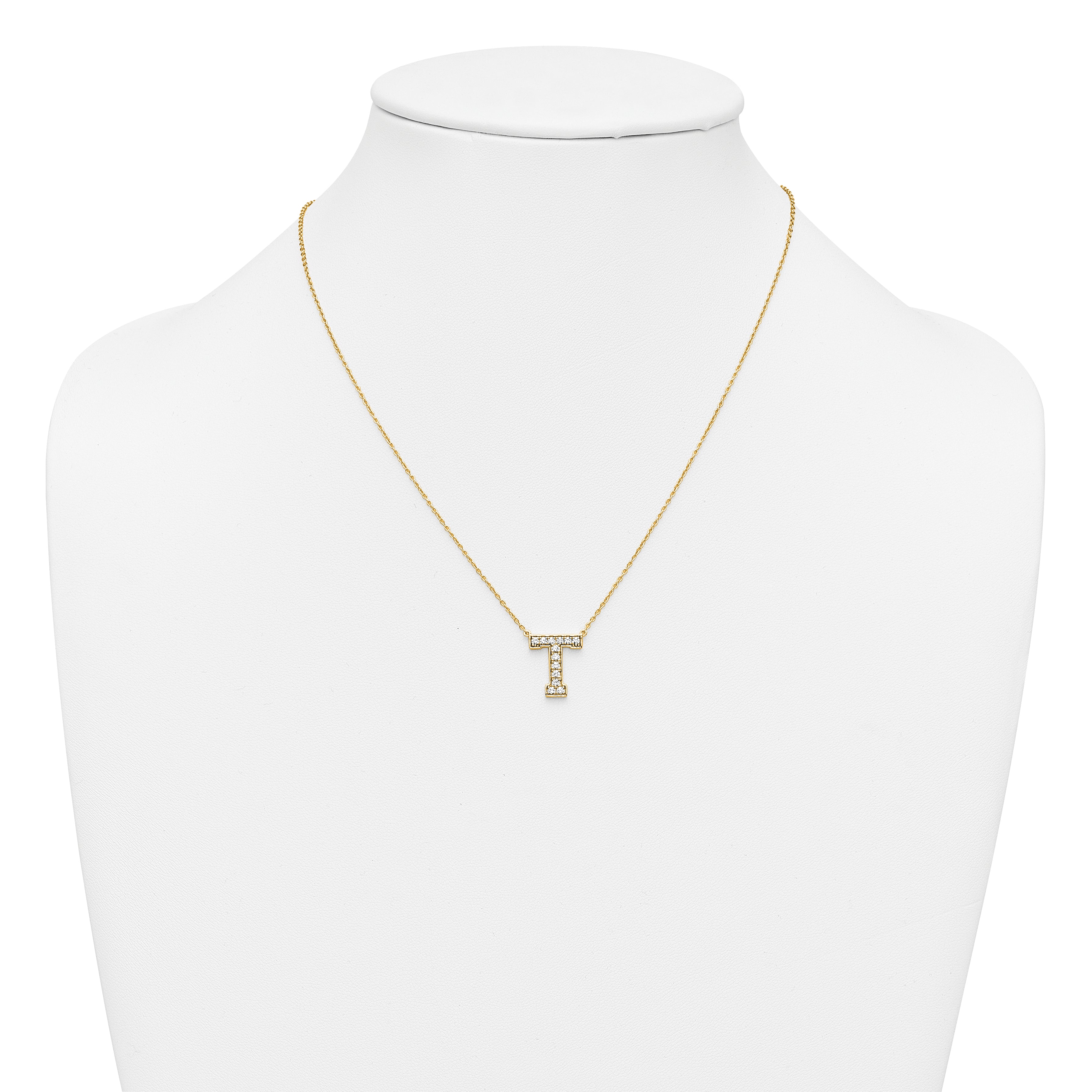 14k 1/3 carat Lab Grown Diamond VS+ F+ Complete Letter T 18 inch Initial Necklace