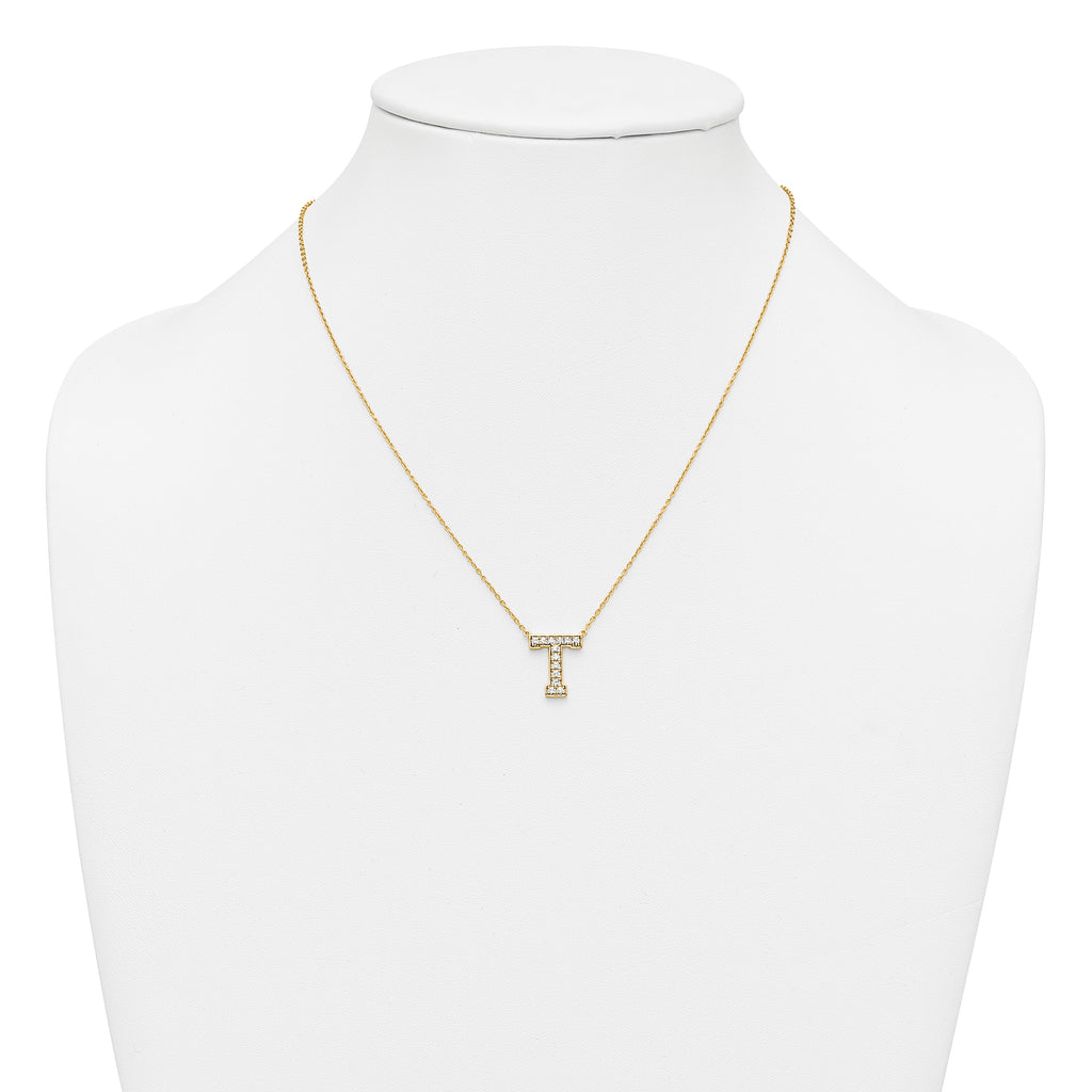 14k 1/3 carat Lab Grown Diamond VS+ F+ Complete Letter T 18 inch Initial Necklace