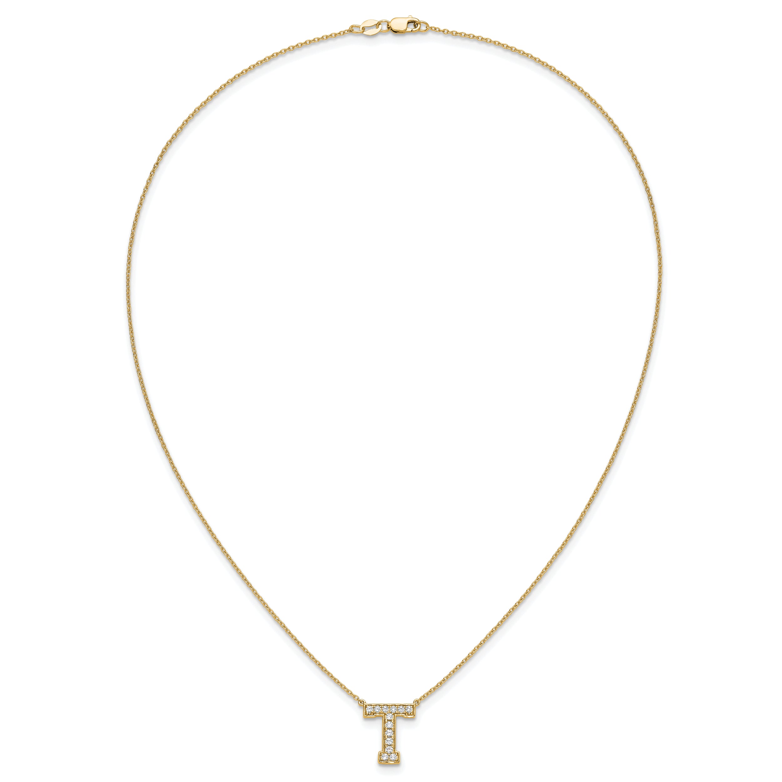14k 1/3 carat Lab Grown Diamond VS+ F+ Complete Letter T 18 inch Initial Necklace