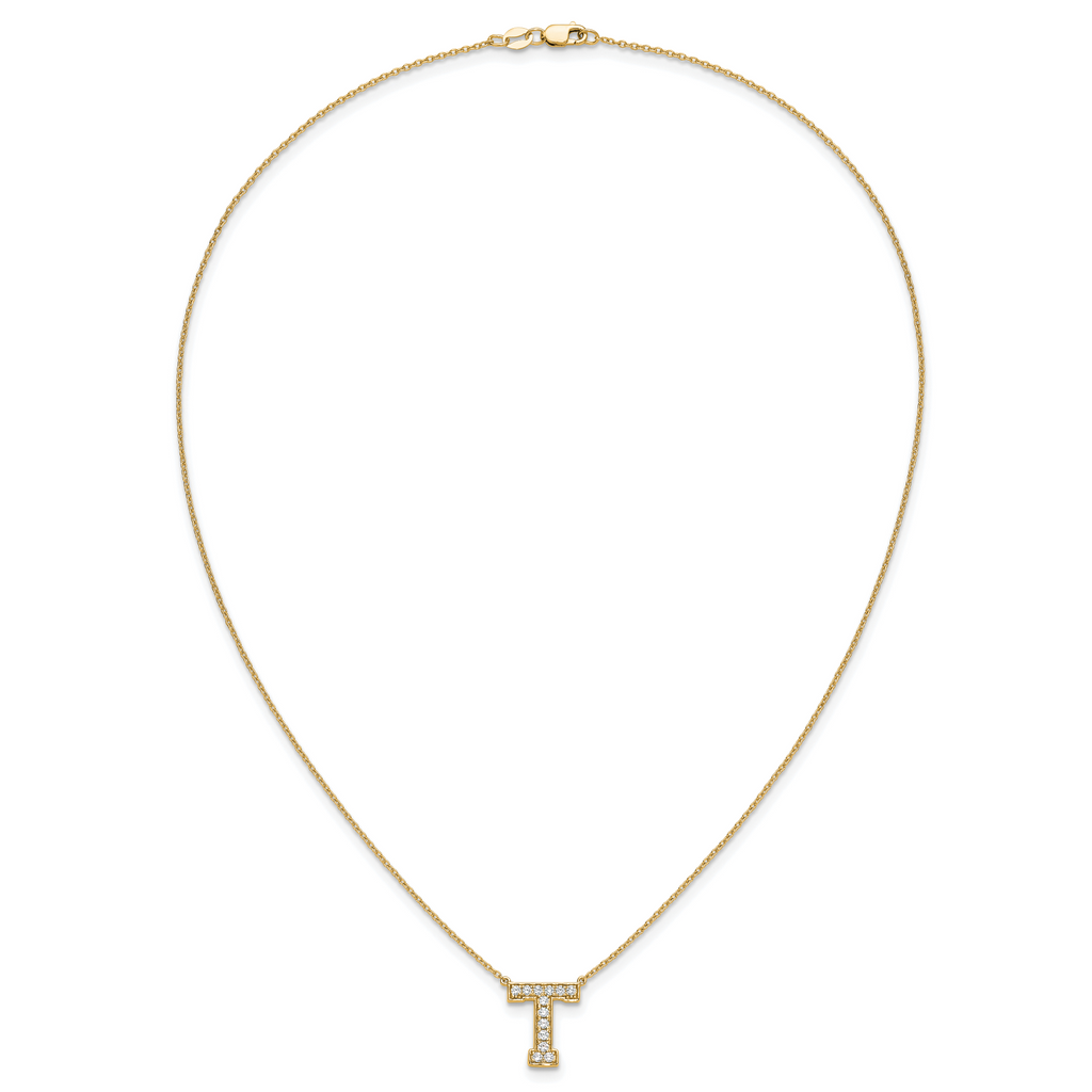 14k 1/3 carat Lab Grown Diamond VS+ F+ Complete Letter T 18 inch Initial Necklace